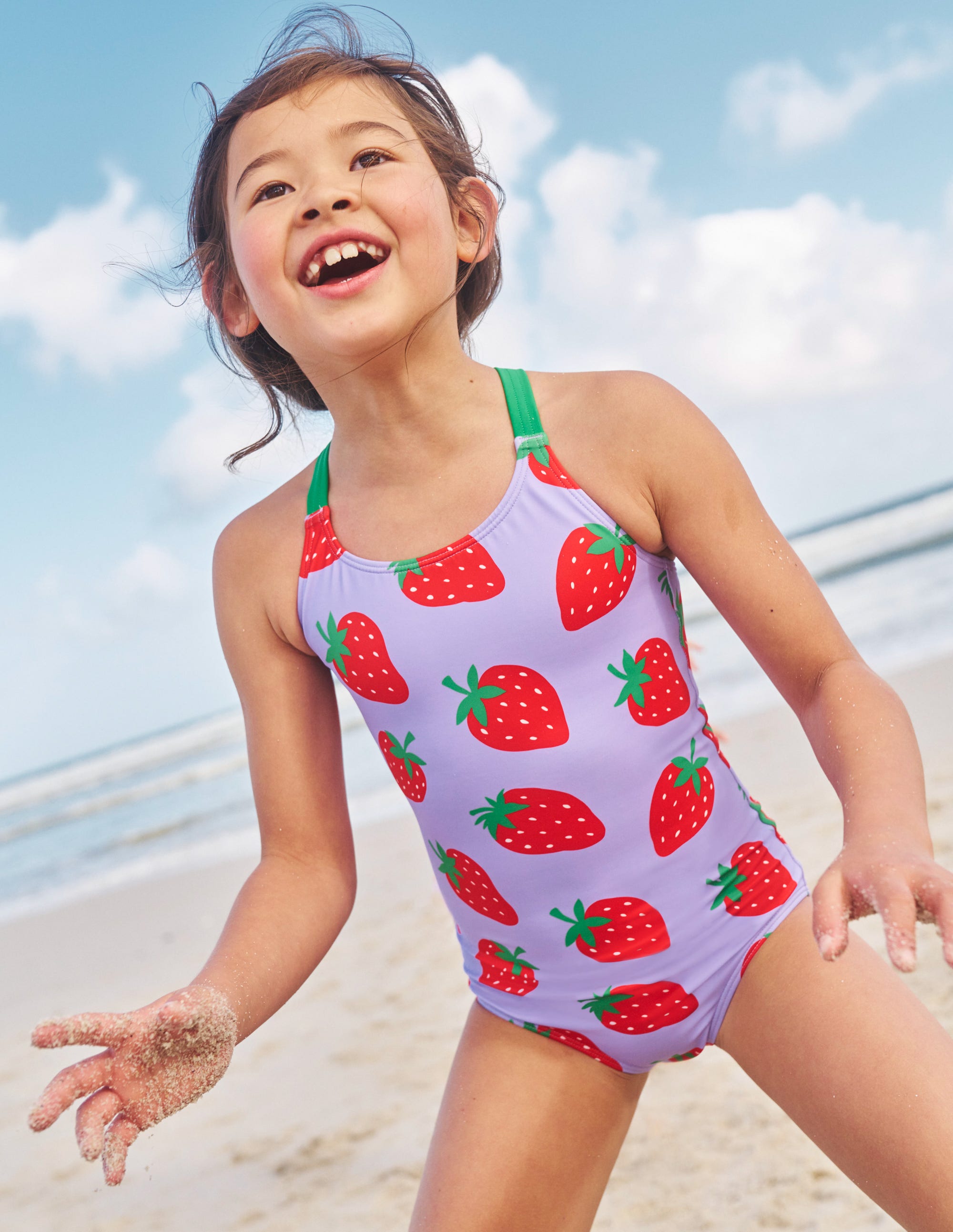 Cross-back Printed Swimsuit-Violet Tulip Strawberries - Image 4