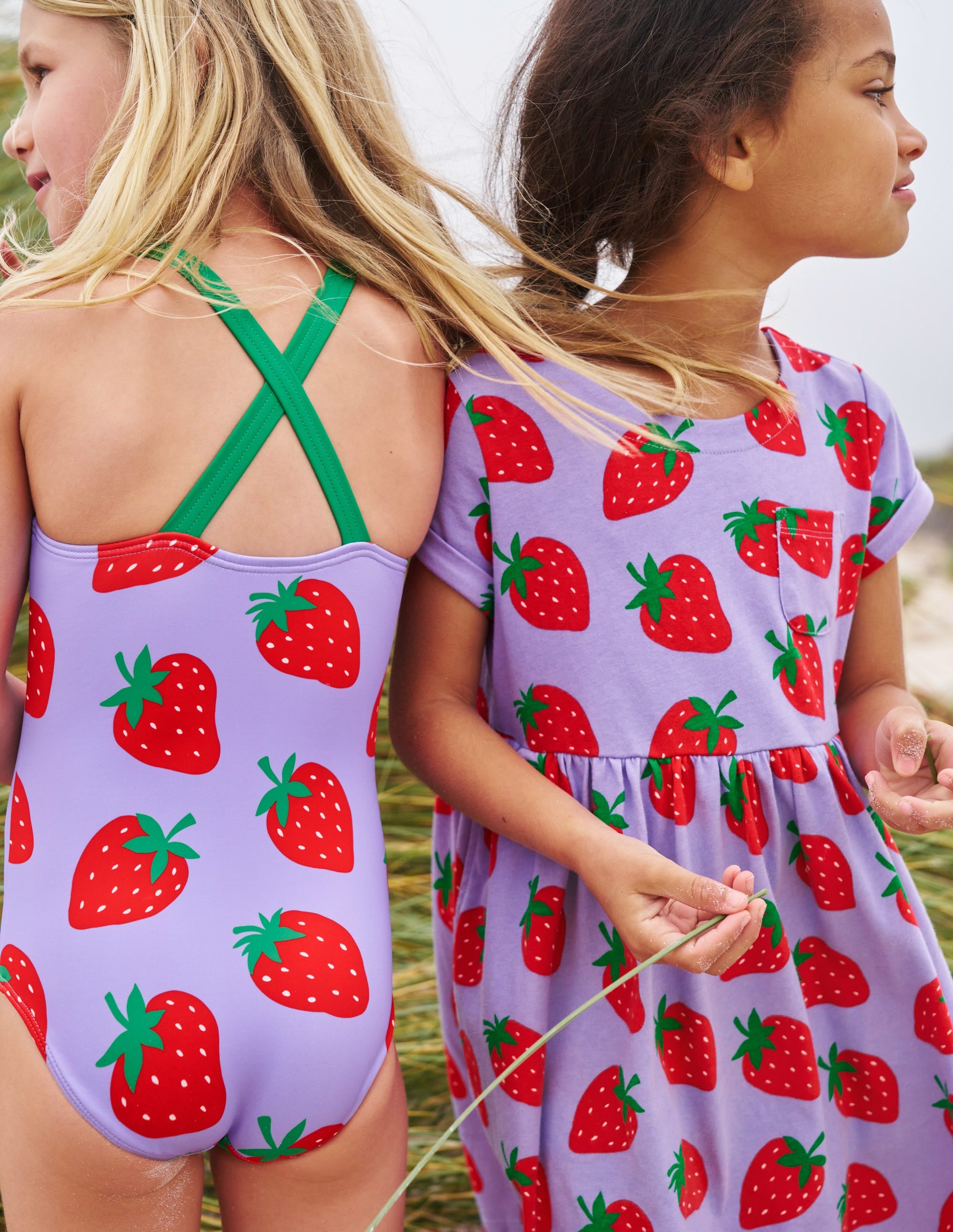 Cross-back Printed Swimsuit-Violet Tulip Strawberries - Image 5