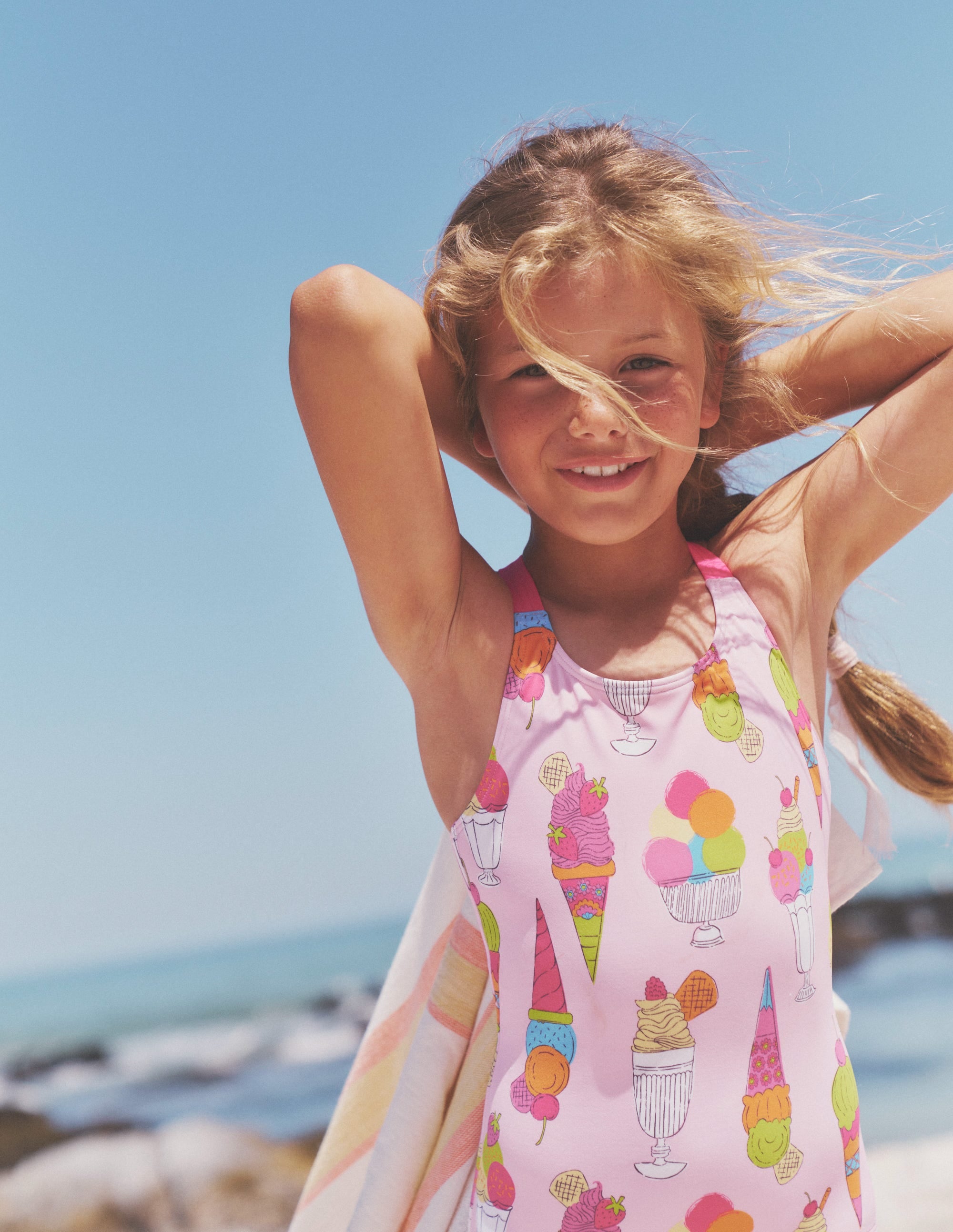 Cross-back Printed Swimsuit-Pink Ice Creams - Image 4