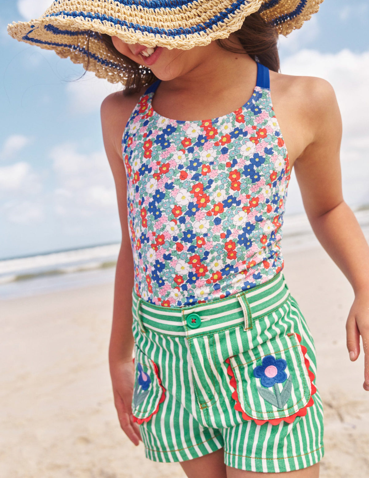 Cross-back Printed Swimsuit-Nautical Floral - Image 4