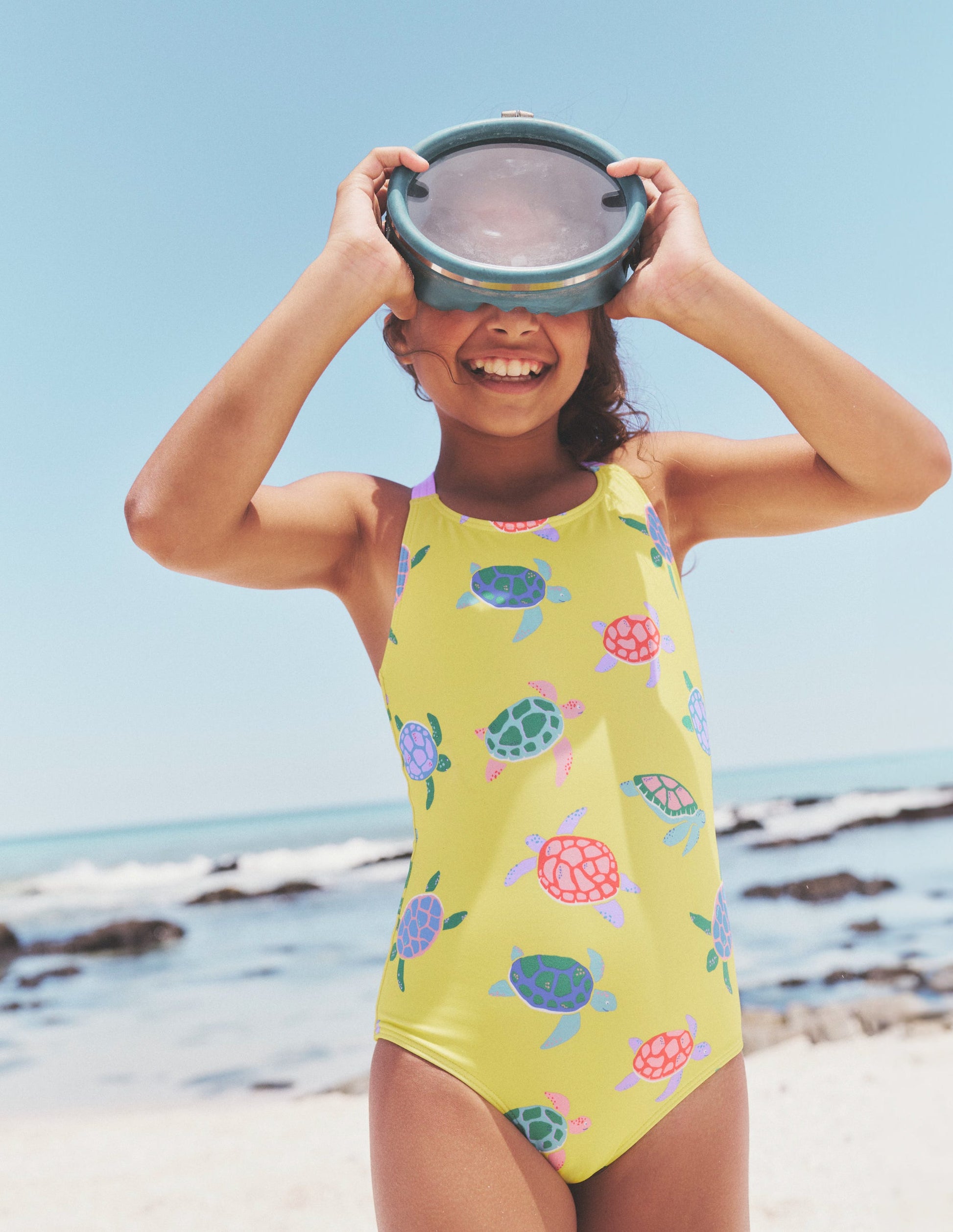 Cross-back Printed Swimsuit-Zest Yellow Turtles-4