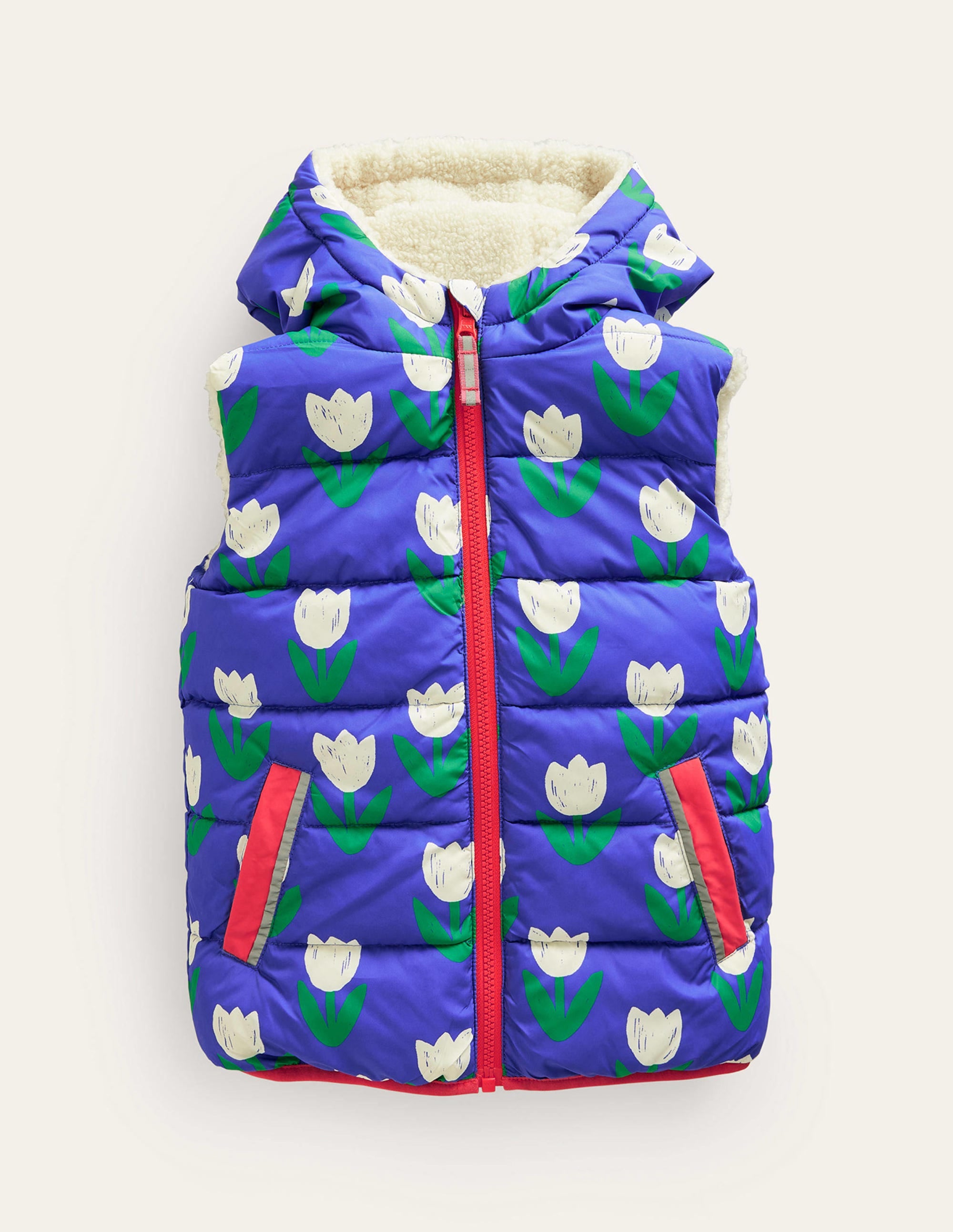 Borg Mix Reversible Gilet-Blue Heron Tulips - Image 1