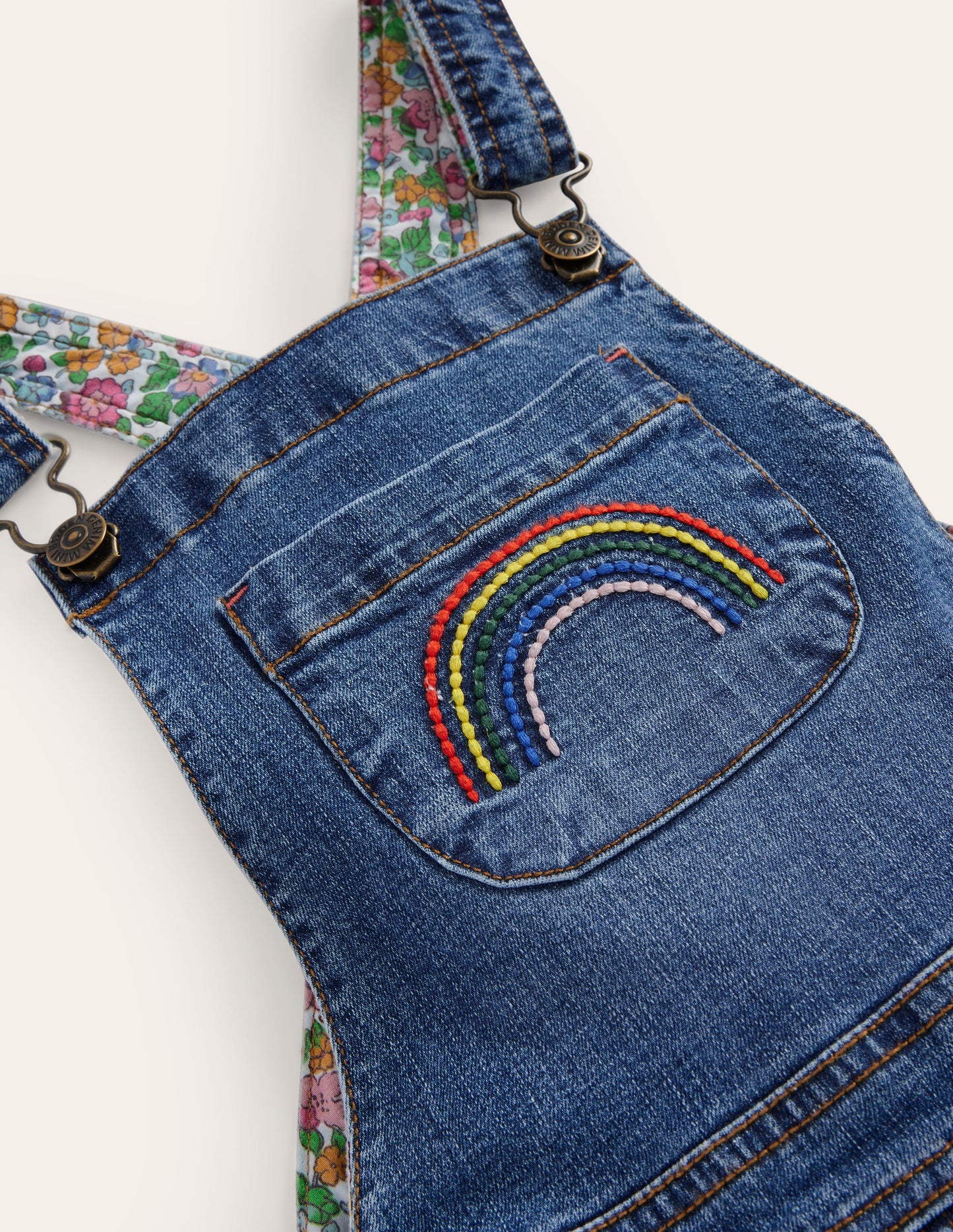 Fun Overalls-Light Vintage Denim Rainbow