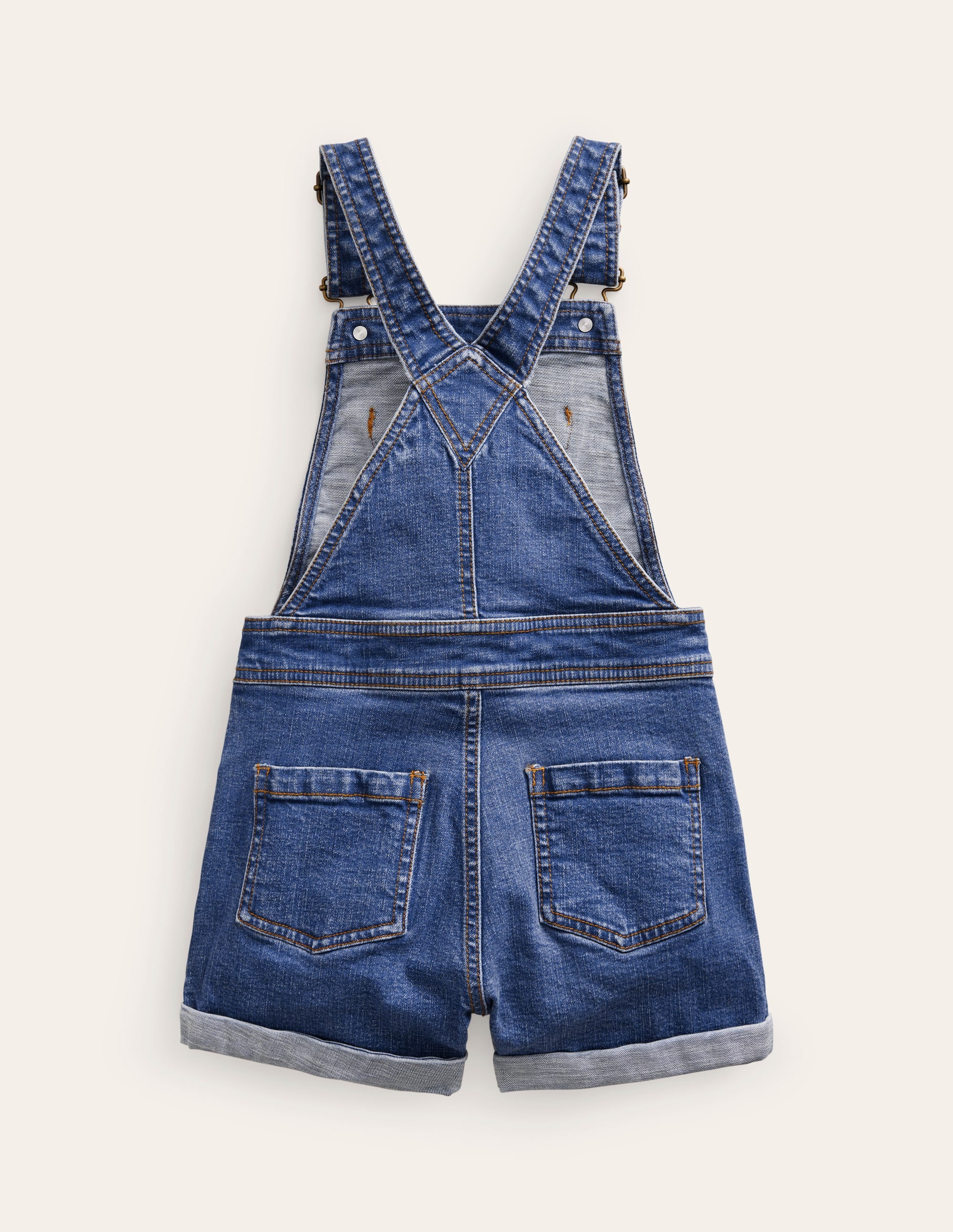 Heart Pocket Short Overalls-Mid Vintage Denim - Image 2