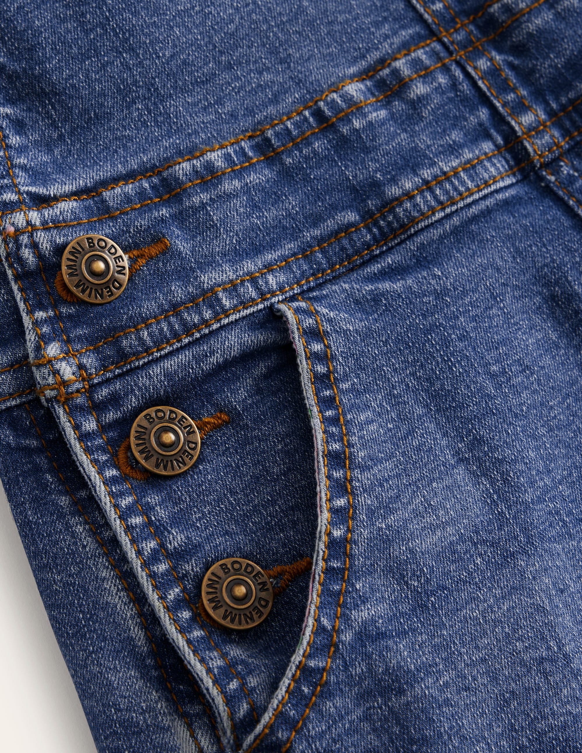 Heart Pocket Short Overalls-Mid Vintage Denim - Image 3
