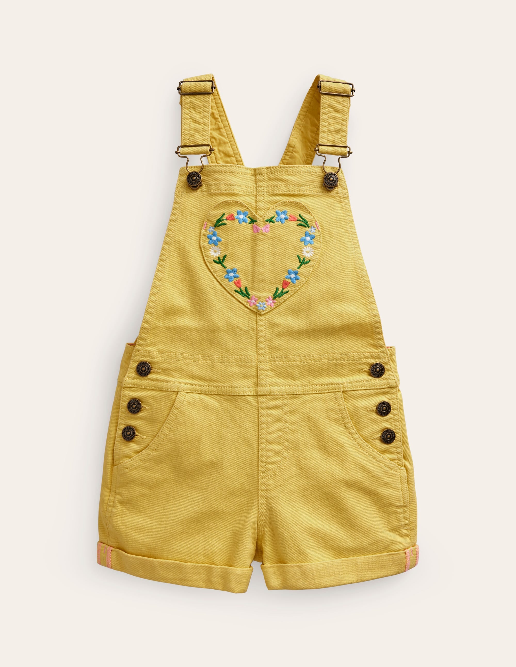 Heart Pocket Short Overalls-Spring Yellow - Image 1