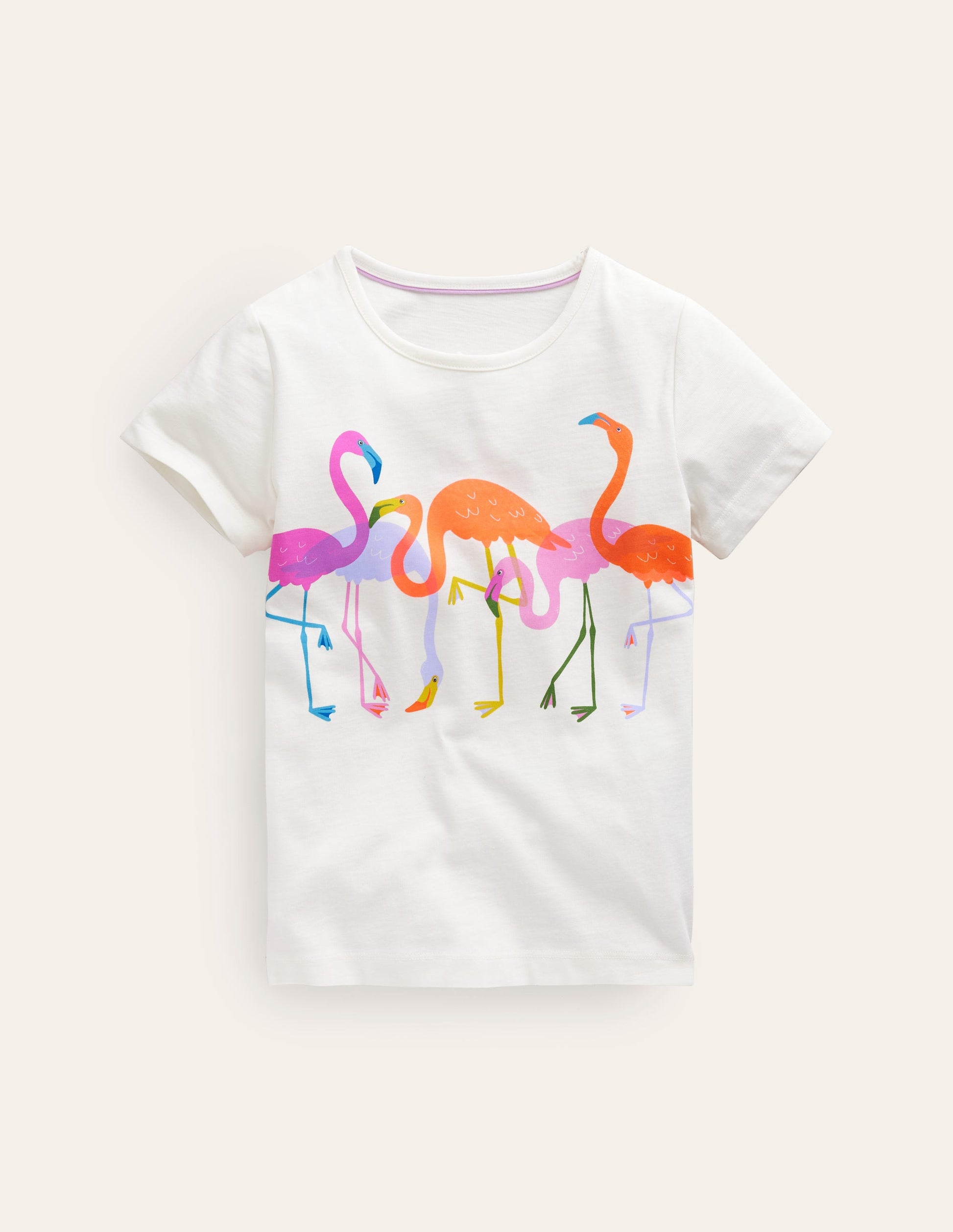 Printed Graphic T-Shirt-Ivory Flamingos-3