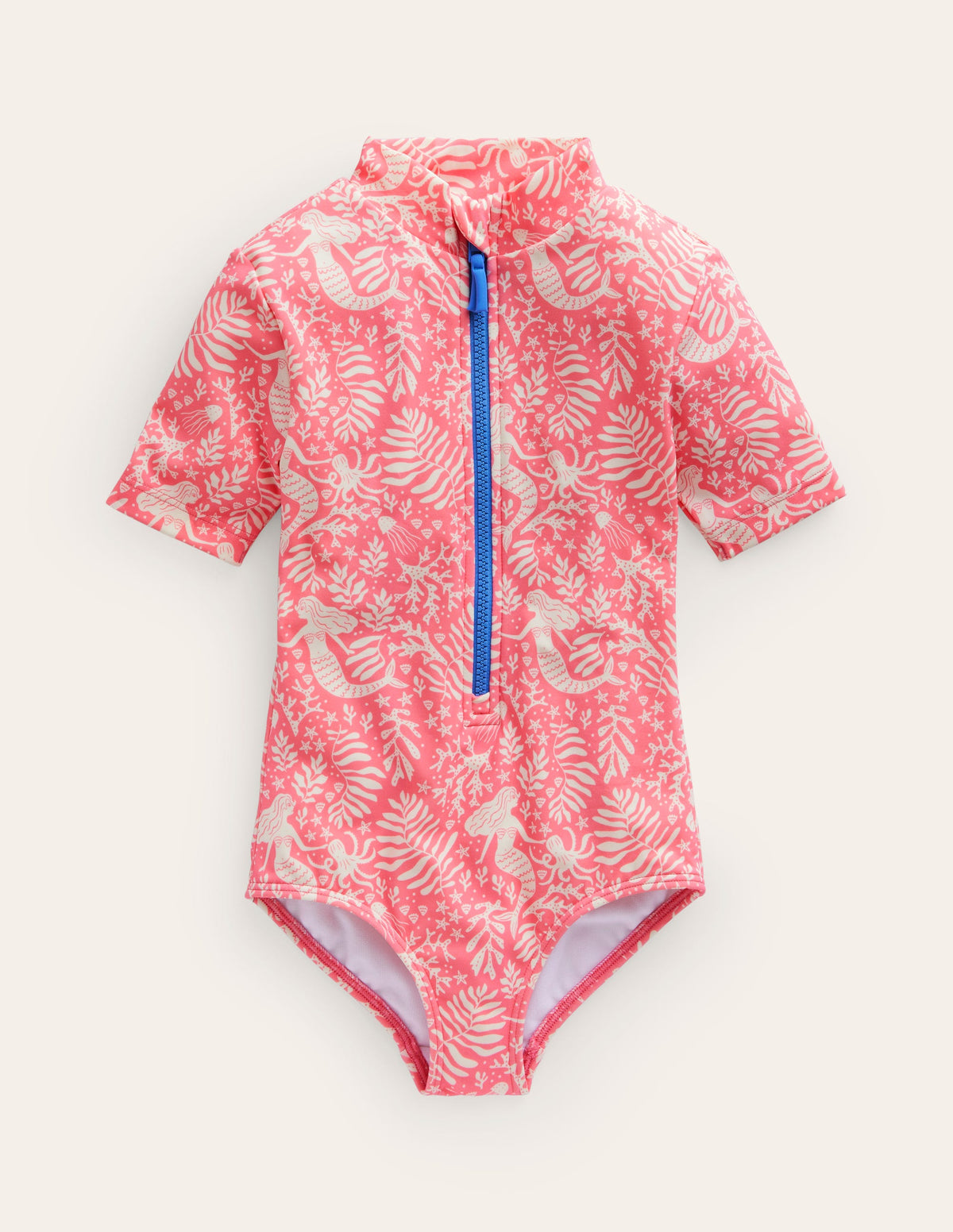 Short-sleeved Swimsuit-Strawberry Pink Mermaids-1