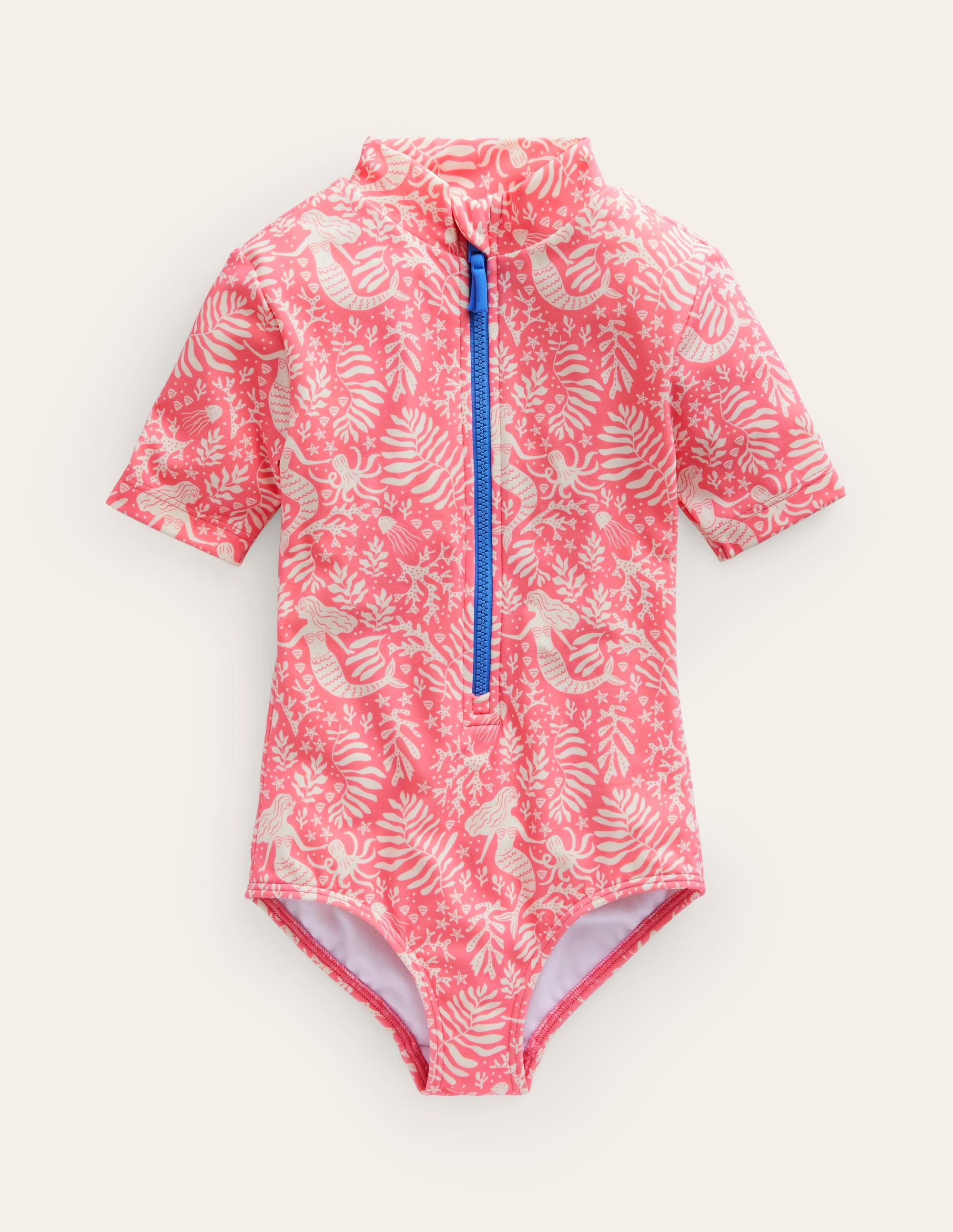 Short-sleeved Swimsuit-Strawberry Pink Mermaids - Image 1