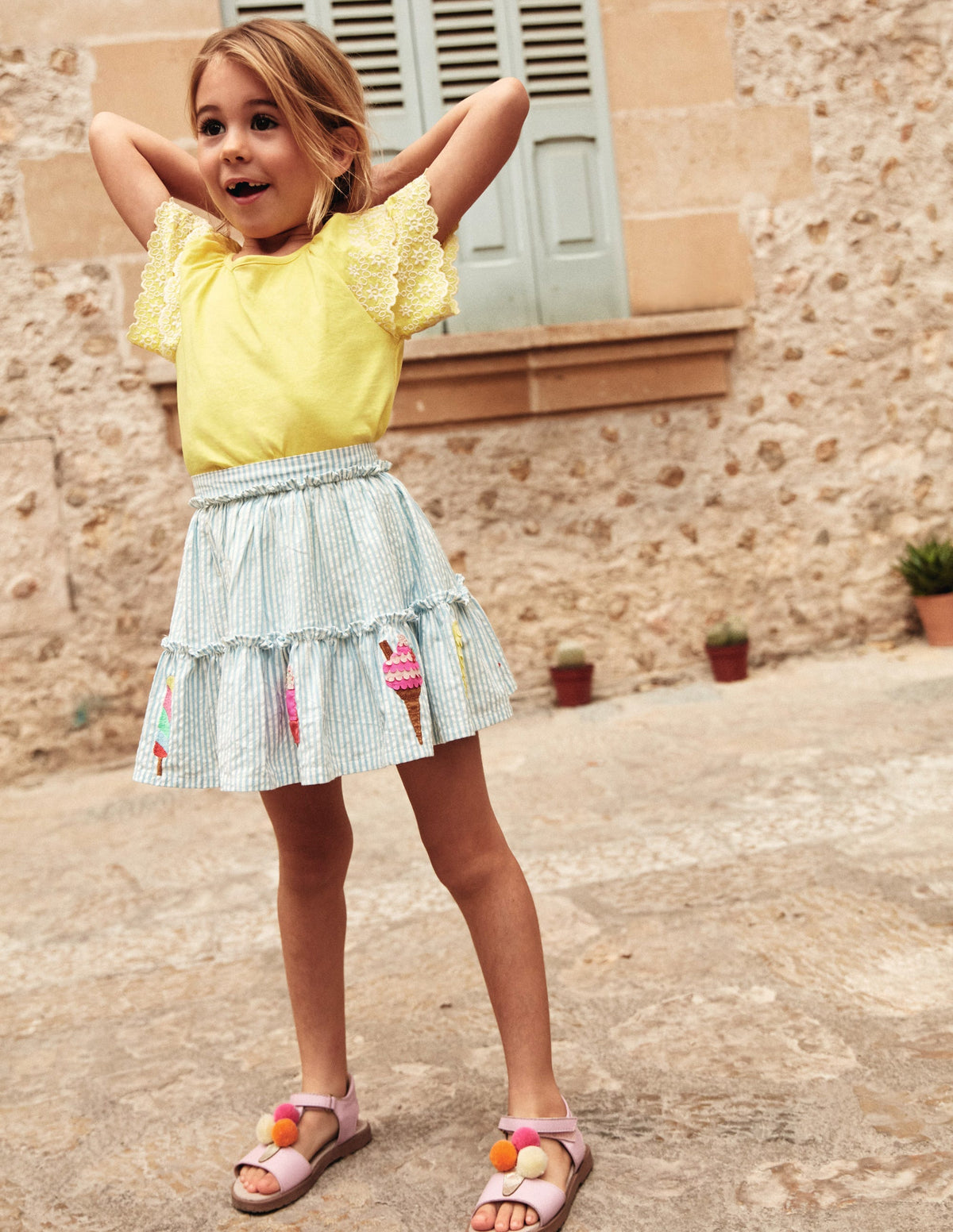 Appliqué Skirt-Blue / Ivory Ice Creams-4