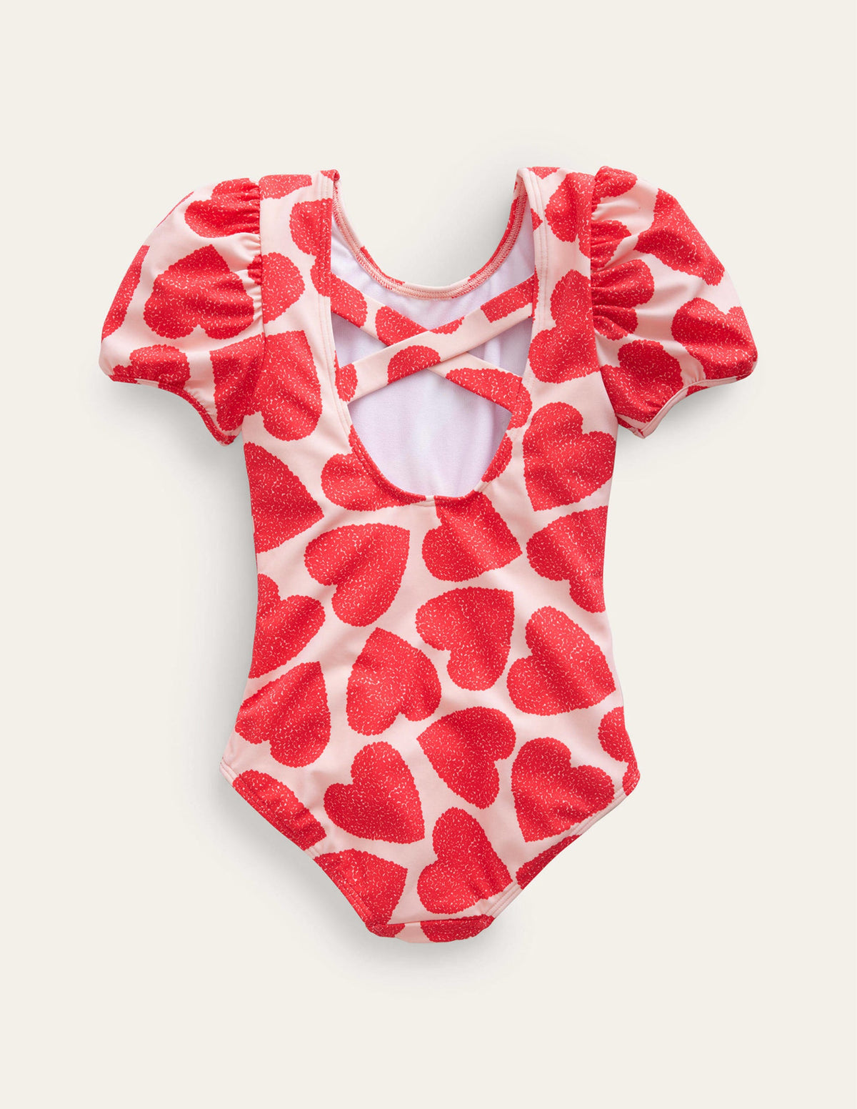 Printed Puff-sleeved Swimsuit-Ballet Pink Hearts - Image 2
