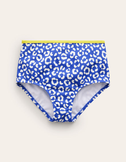 High Waisted Bikini Bottoms-Blue Leopard