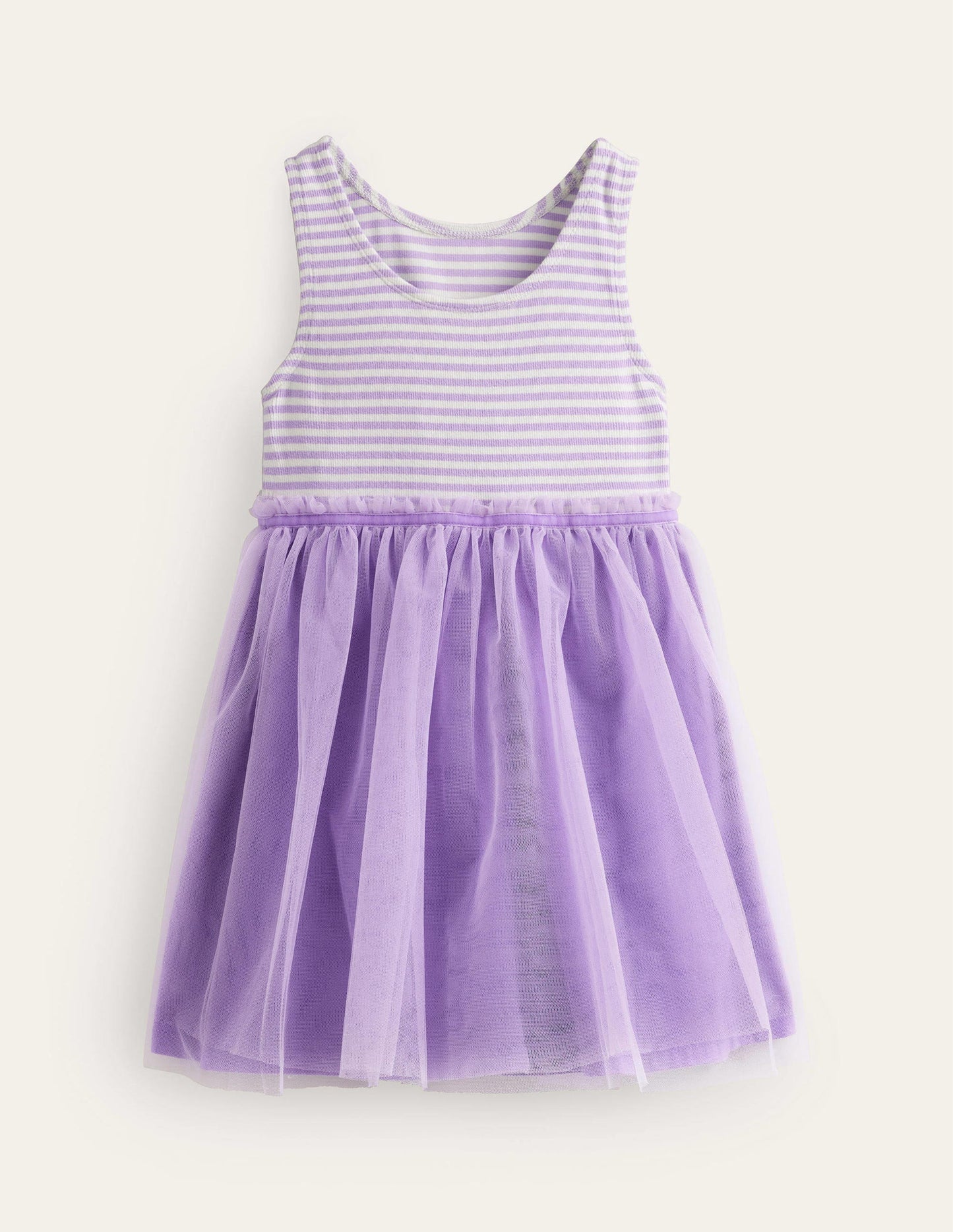 Jersey Tulle Mix Dress-Misty Lavender / Ivory Stripe