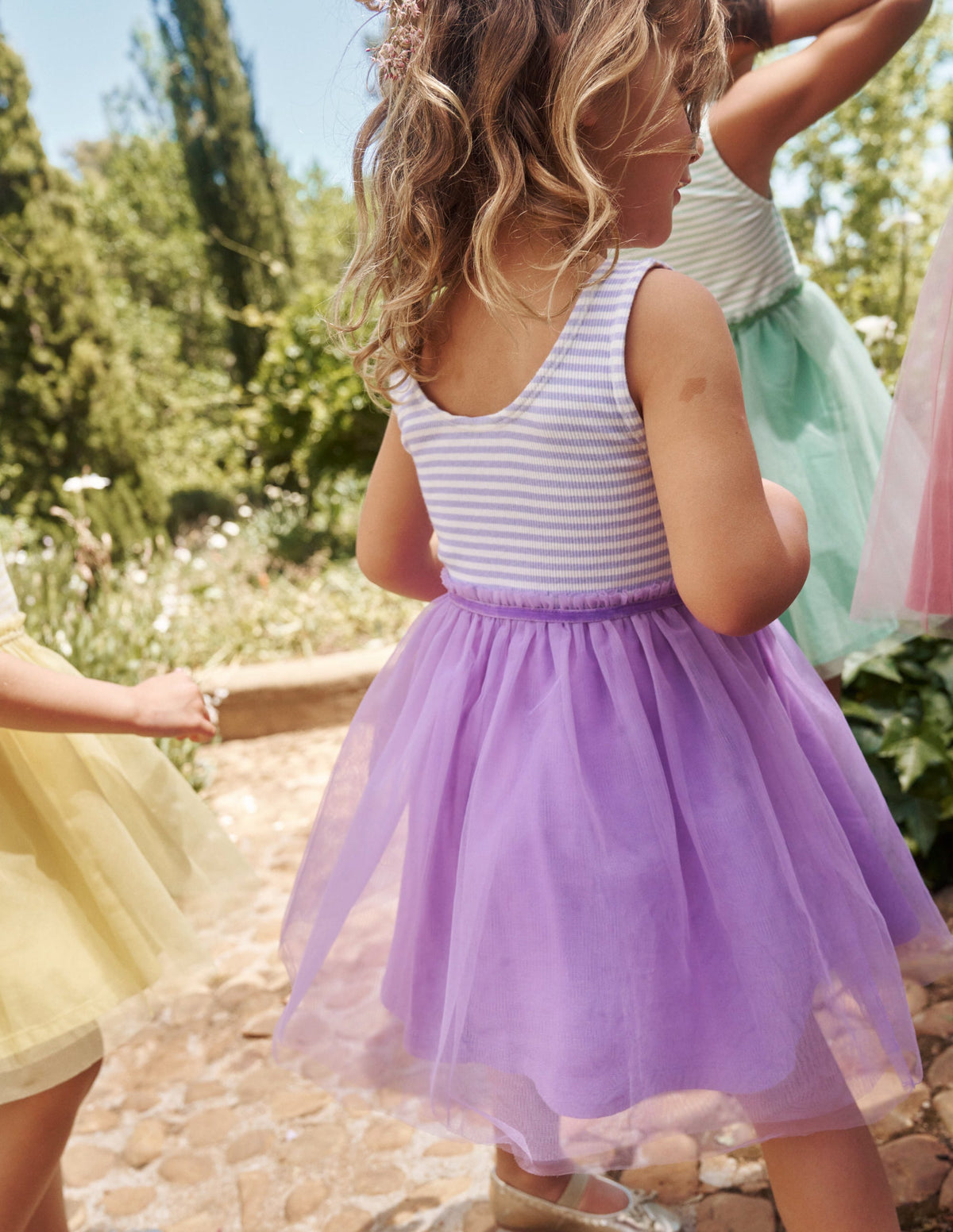 Jersey Tulle Mix Dress-Misty Lavender / Ivory Stripe - Image 4