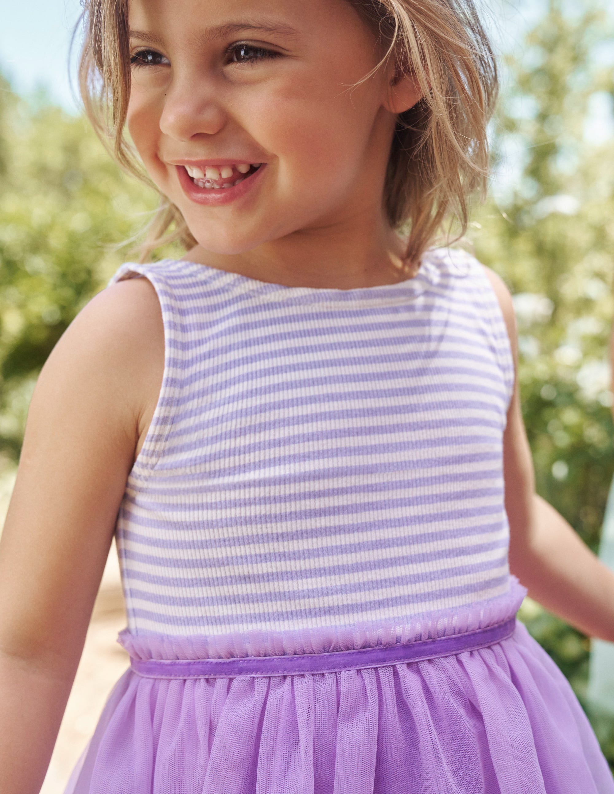 Jersey Tulle Mix Dress-Misty Lavender / Ivory Stripe - Image 5