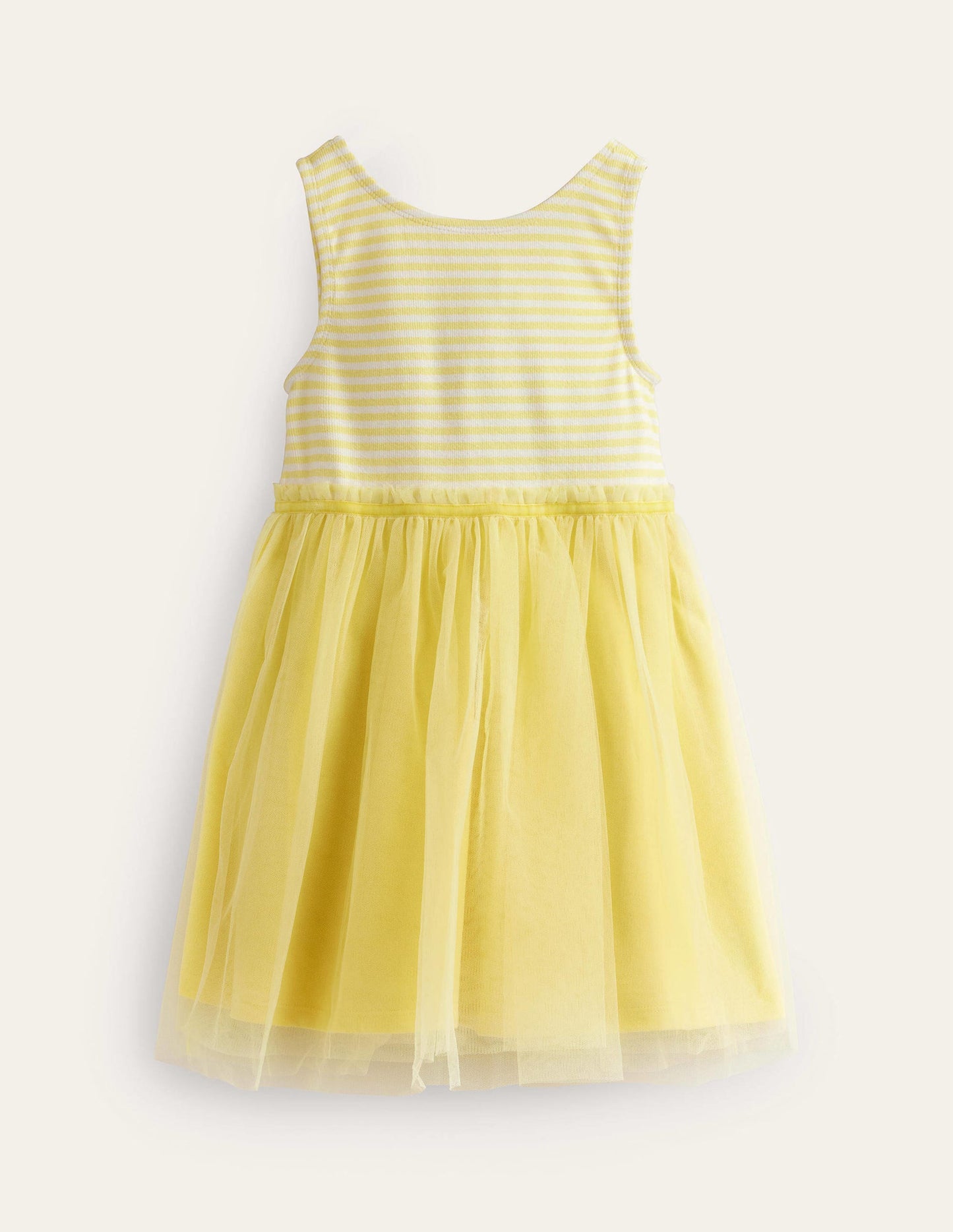 Jersey Tulle Mix Dress-Spring Yellow / Ivory Stripe