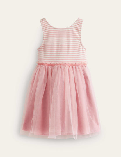 Jersey Tulle Mix Dress-Ballet Pink / Ivory Stripe-1