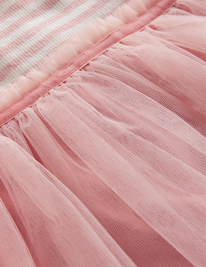 Jersey Tulle Mix Dress-Ballet Pink / Ivory Stripe-3