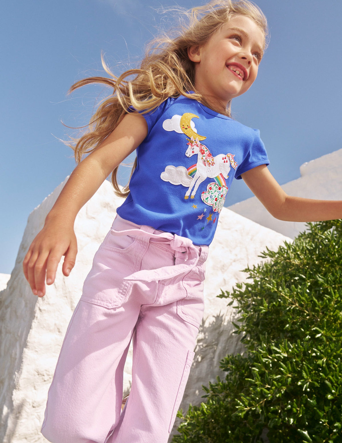 Puff Sleeve Appliqué T-shirt-Bluejay Unicorn - Image 4
