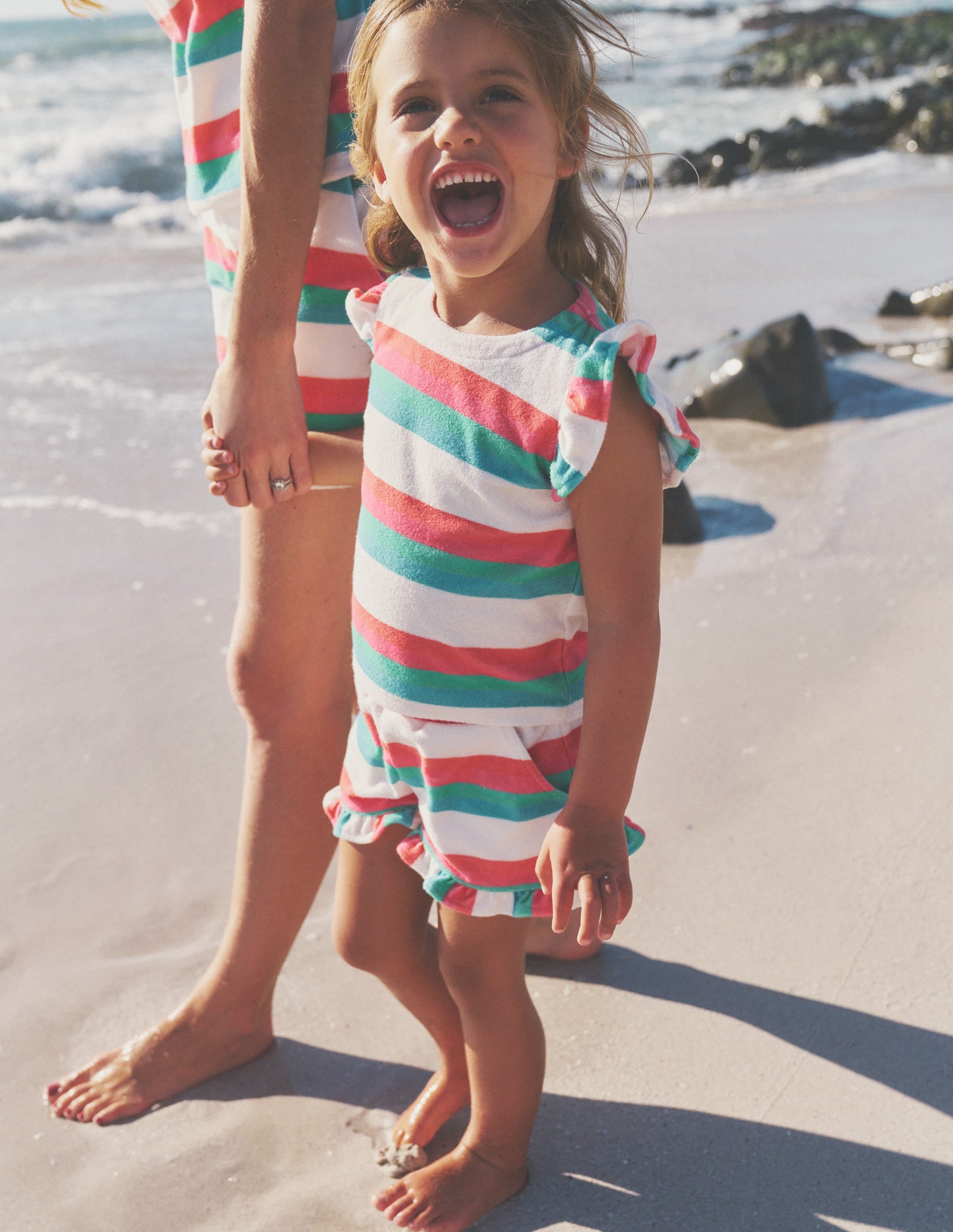 Frill Hem Towelling Short-Multistripe - Image 4