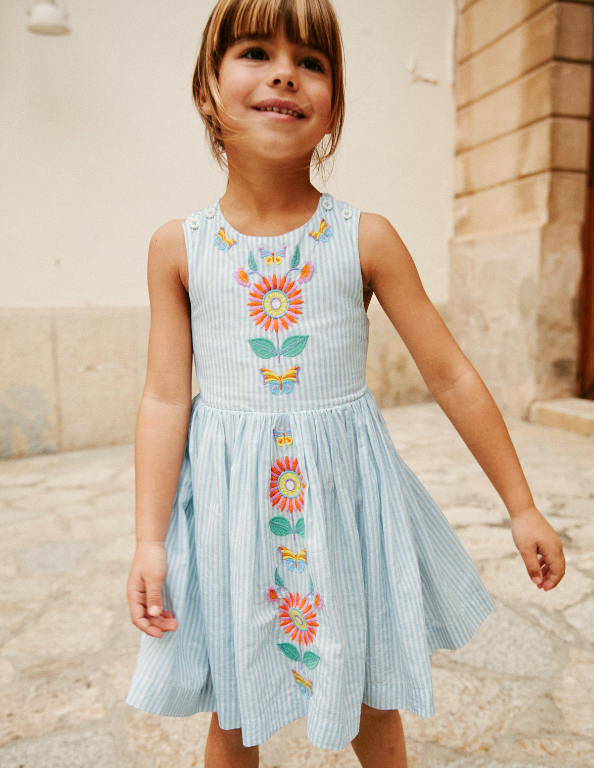Cross-Back Dress-Blue / Ivory Stripe Floral-4