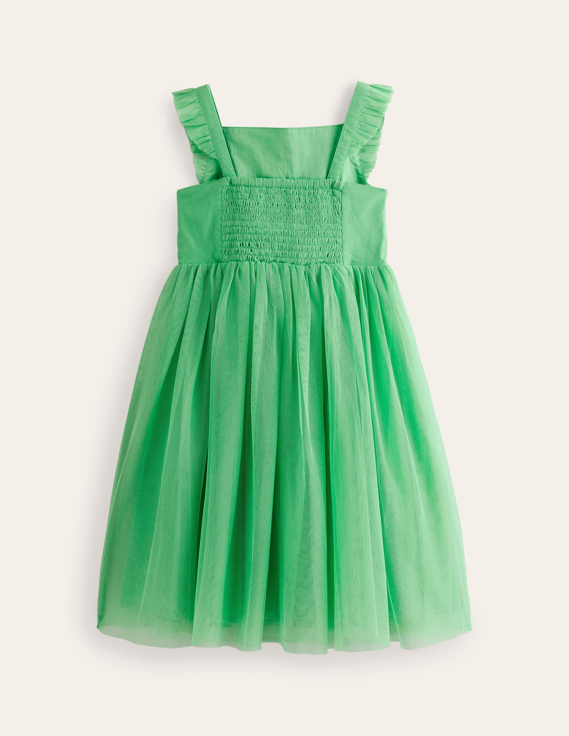 Appliqué Tulle Dress-Pea Green Flowers-2