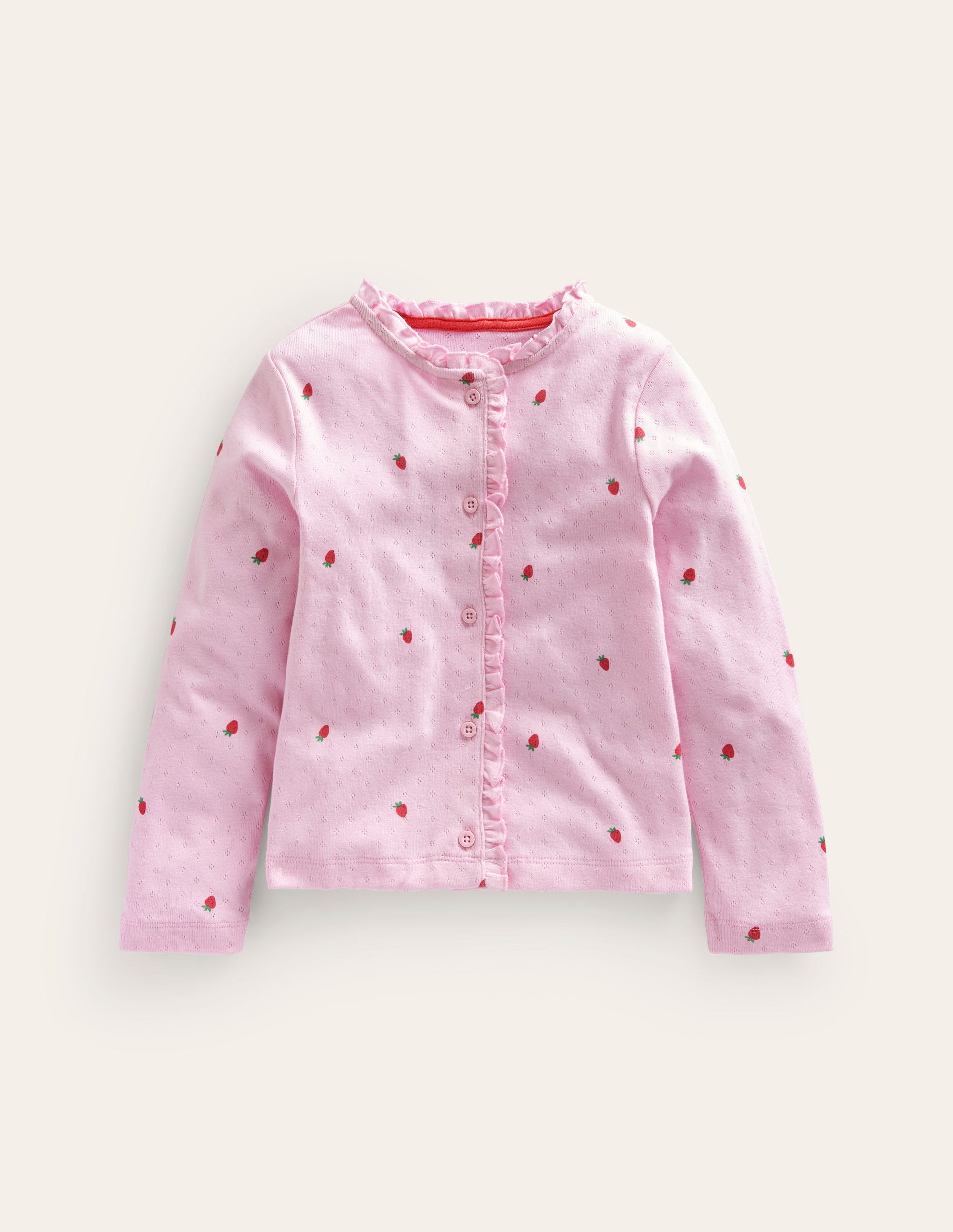 Pointelle Cardigan-Sweet Pea Pink Strawberries-1