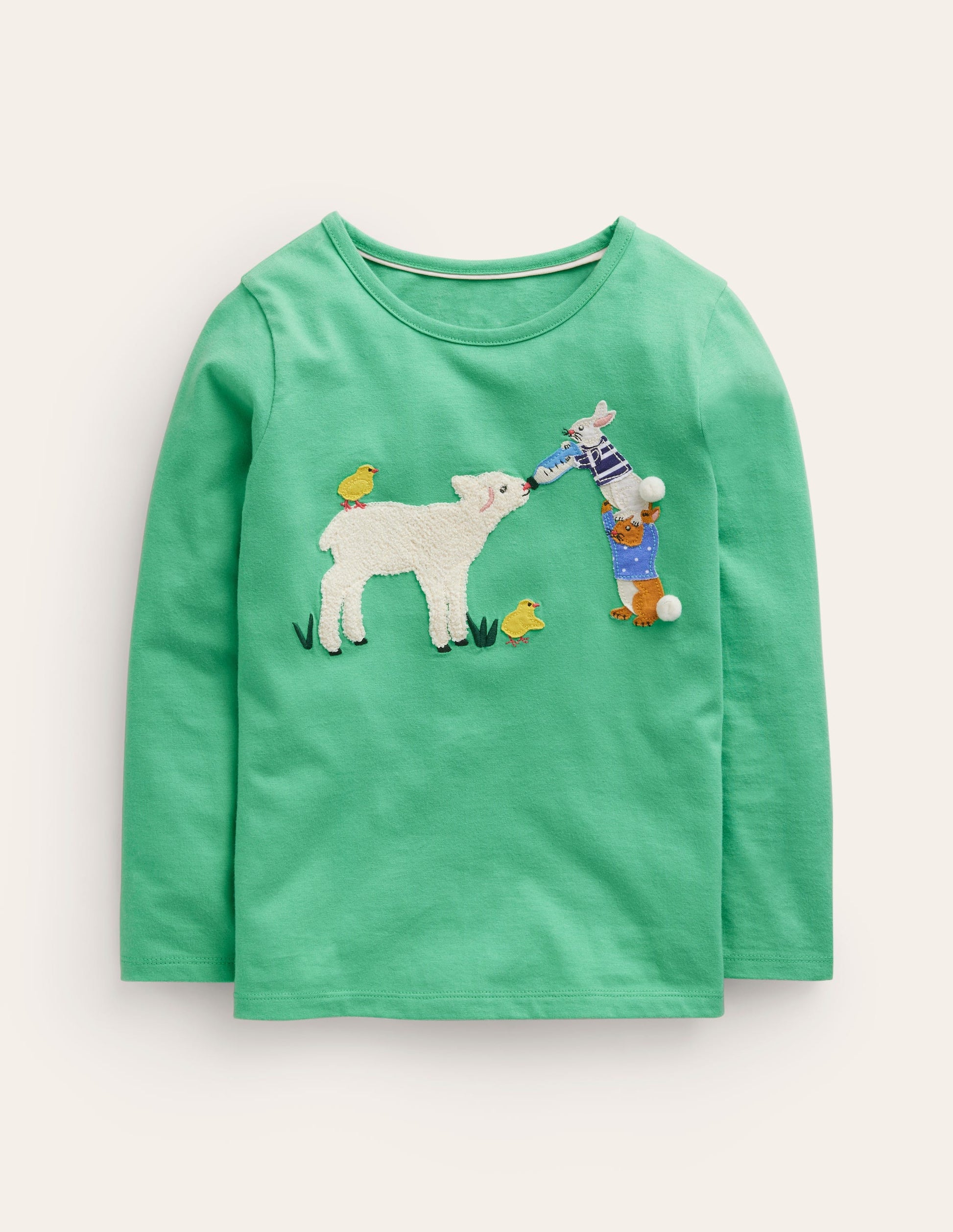 Puff Sleeve Appliqué T-shirt-Aloe Green Lamb-1