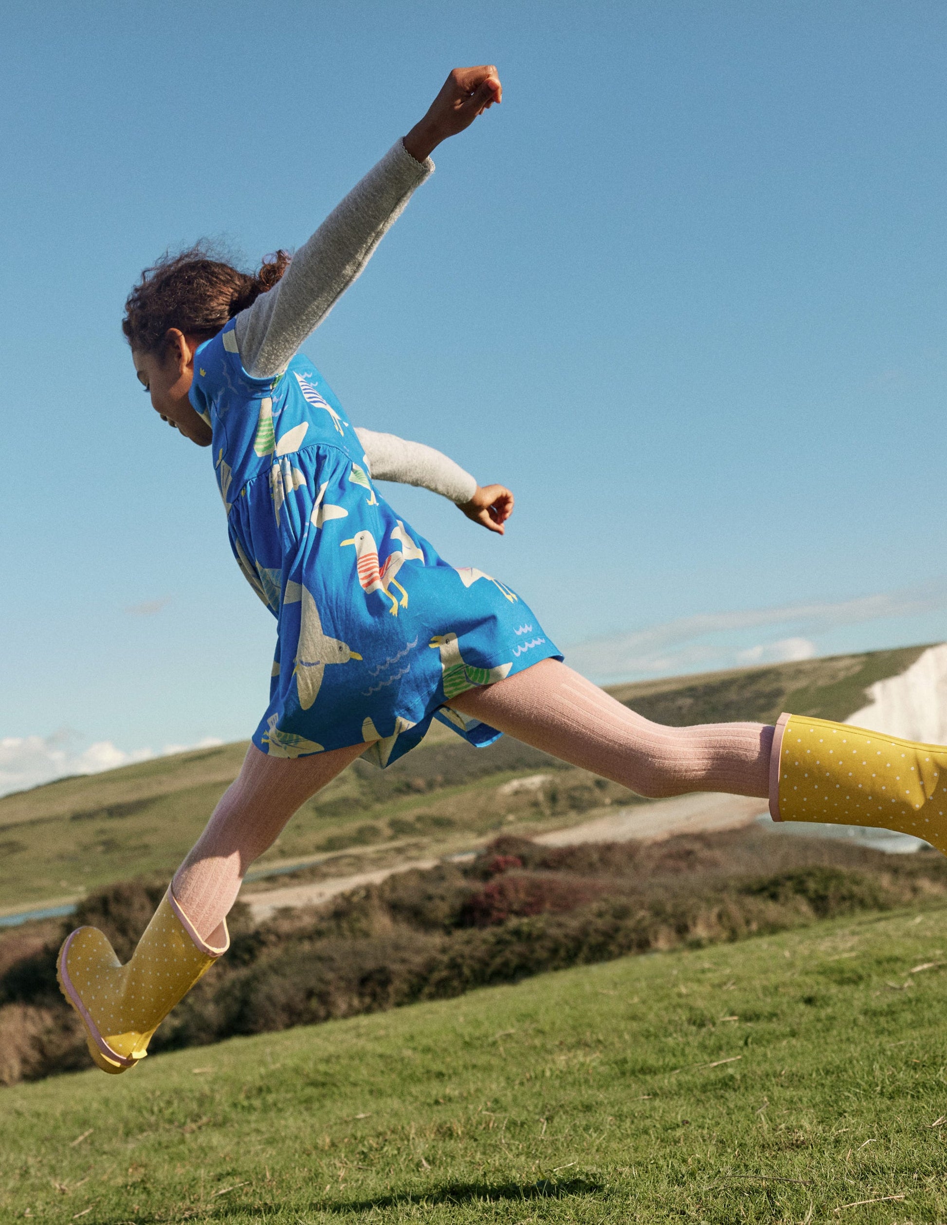 Short-sleeved Fun Jersey Dress-Blue Seagulls-4