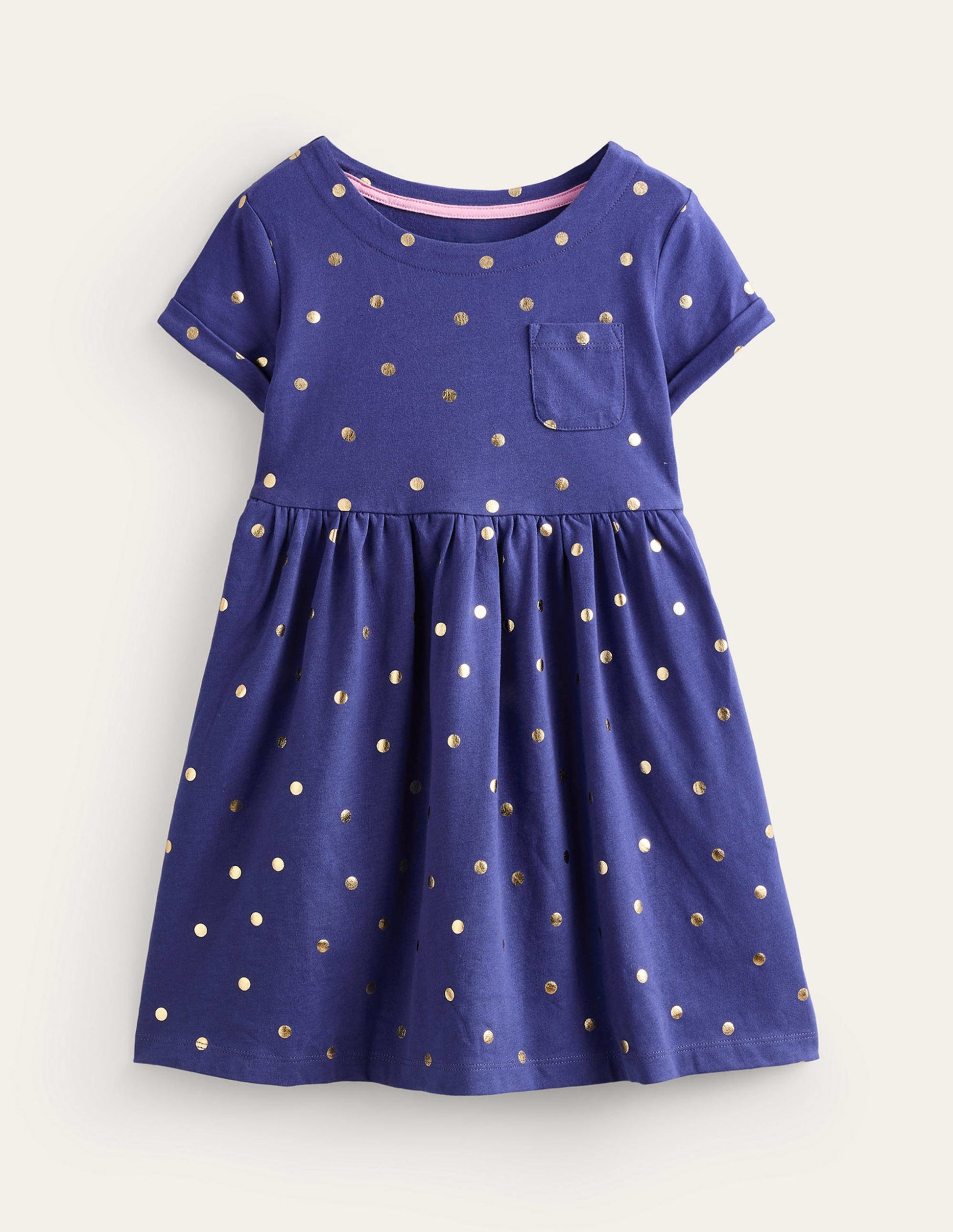Short-sleeved Fun Jersey Dress-Classic Navy/Gold Spot-1
