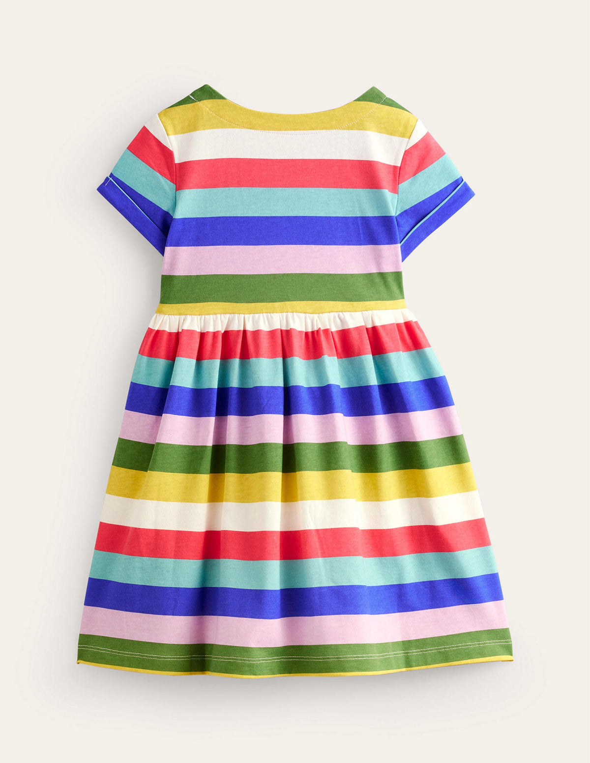 Short-sleeved Fun Jersey Dress-Multi Rainbow Stripe-2