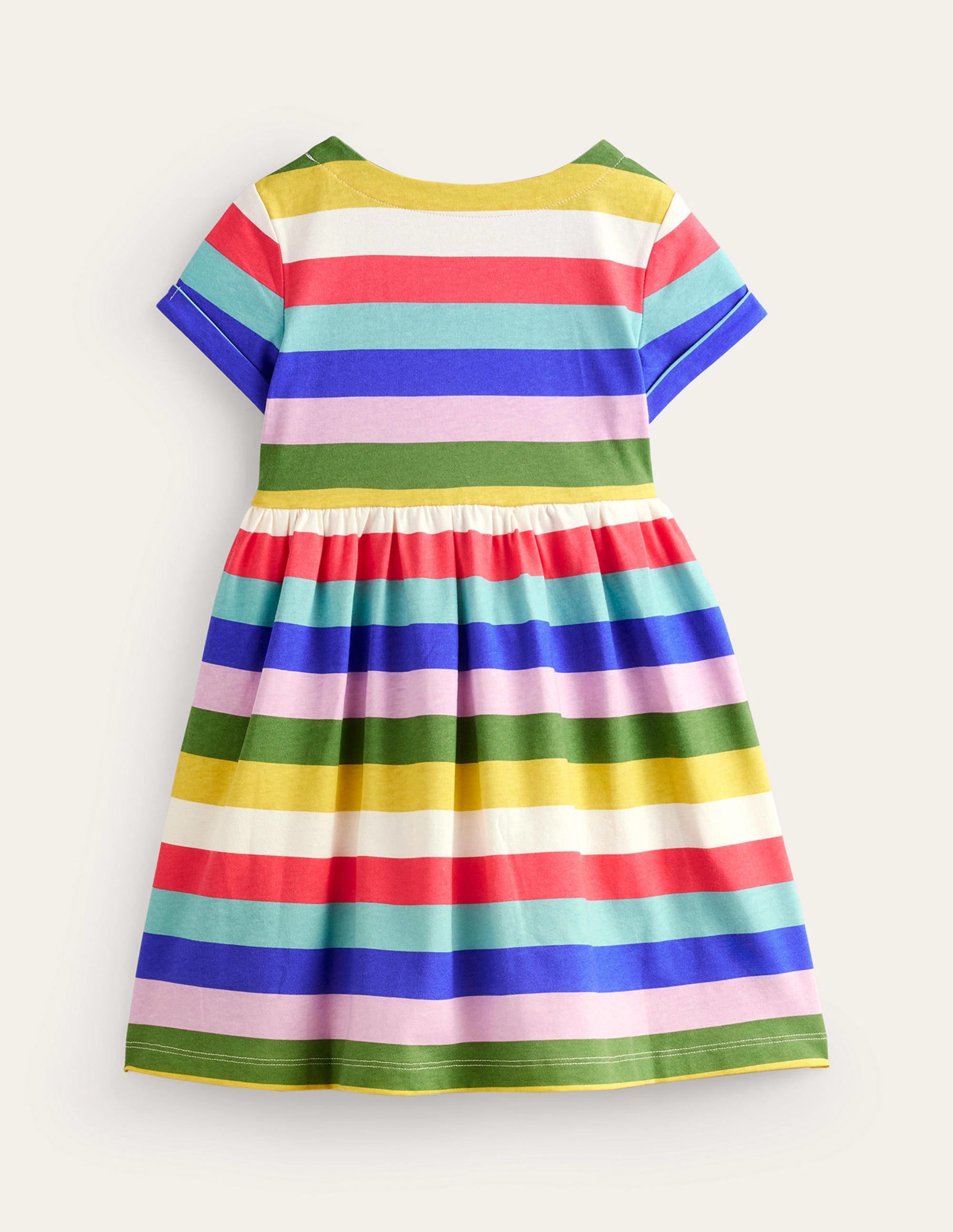 Short-sleeved Fun Jersey Dress-Multi Rainbow Stripe - Image 2