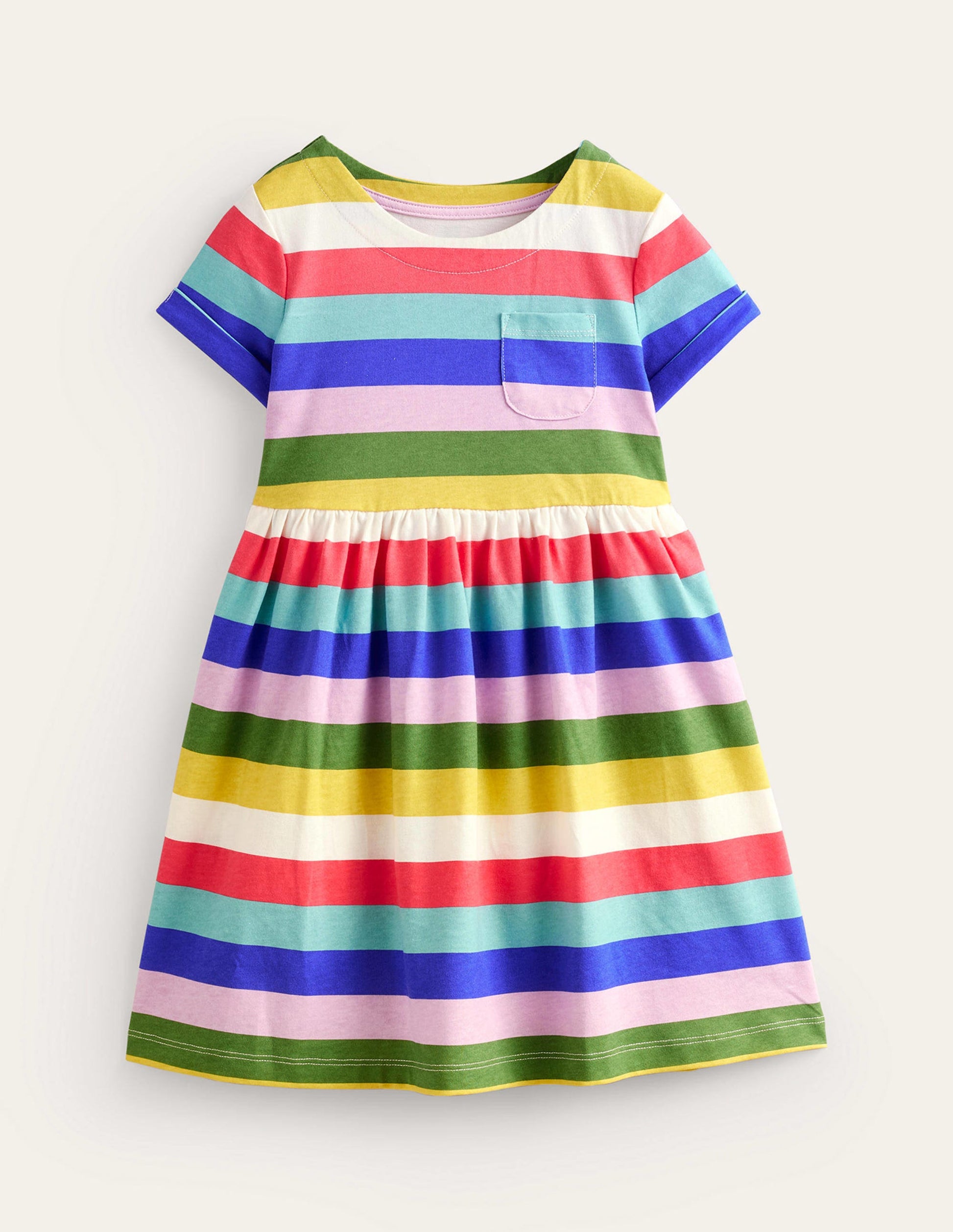 Short-sleeved Fun Jersey Dress-Multi Rainbow Stripe-1