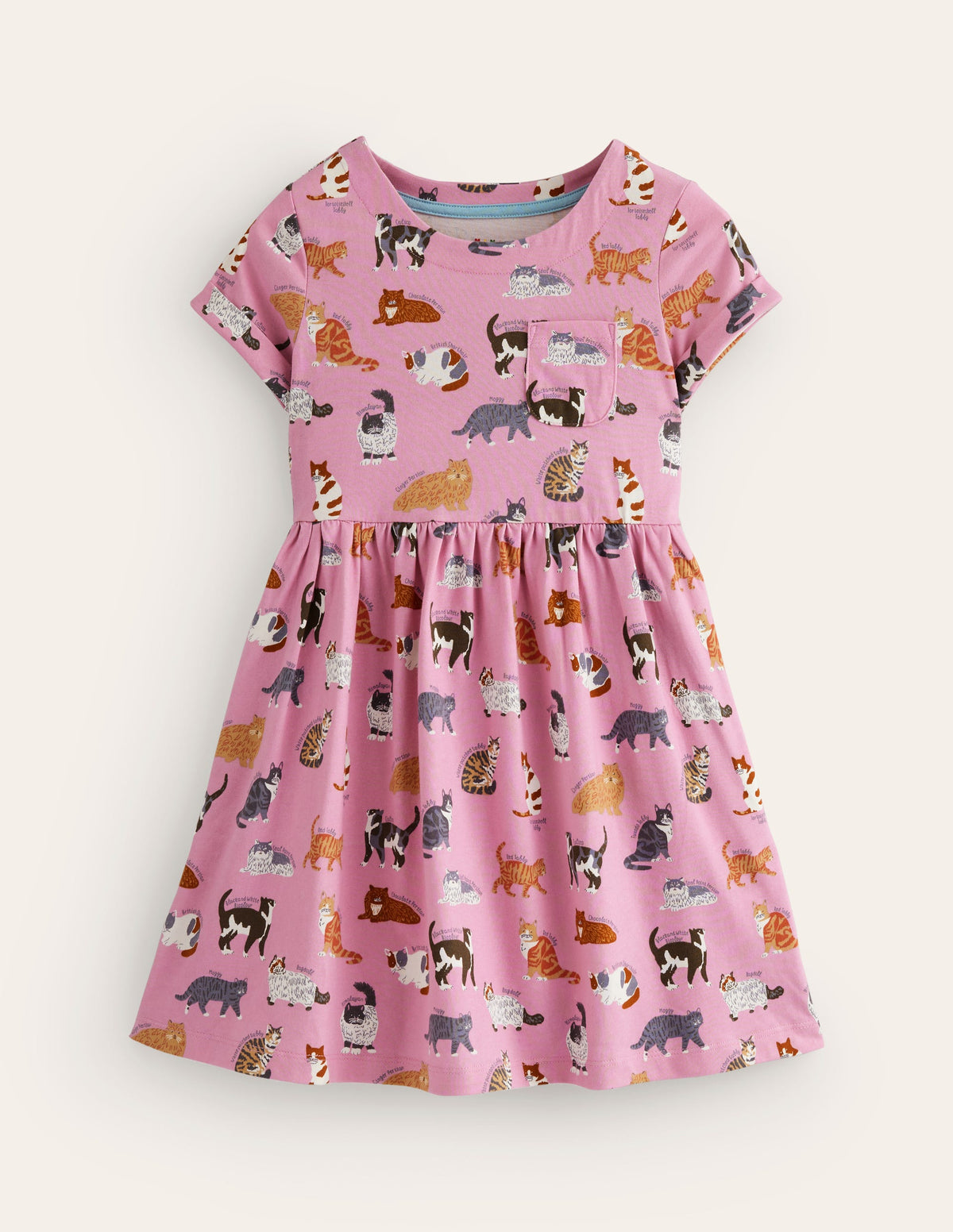 Short-sleeved Fun Jersey Dress-Formica Pink Cats - Image 1