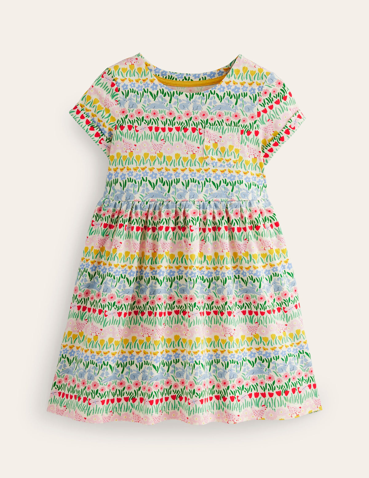 Short-sleeved Fun Jersey Dress-Multi Spring Stripe-1