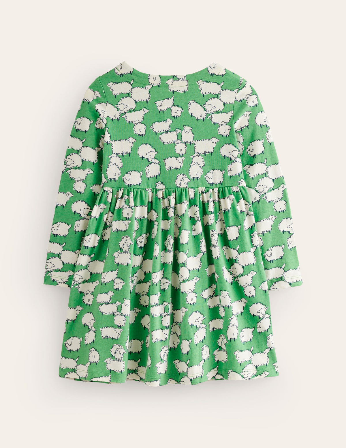 Long Sleeve Fun Jersey Dress-Aloe Green Sheep - Image 2