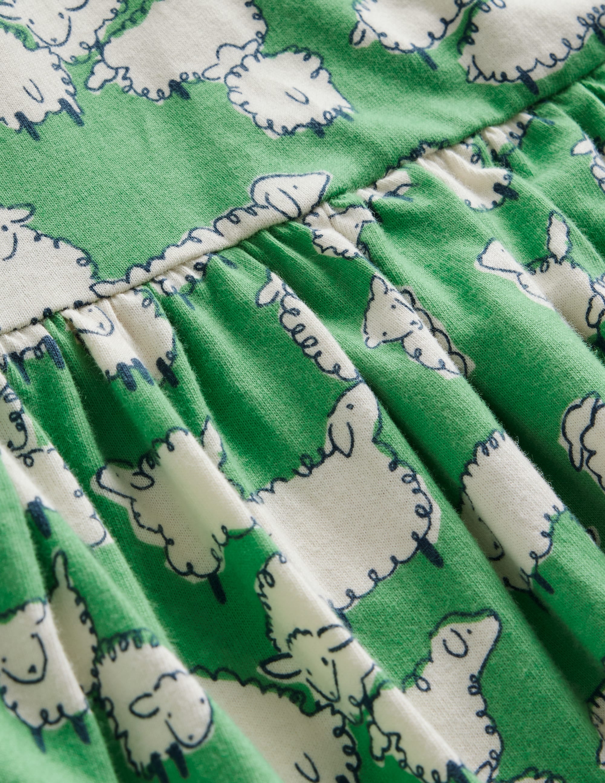 Long Sleeve Fun Jersey Dress-Aloe Green Sheep - Image 3