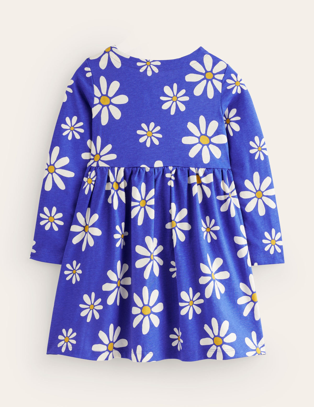 Long Sleeve Fun Jersey Dress-Sapphire Blue Daisies-2