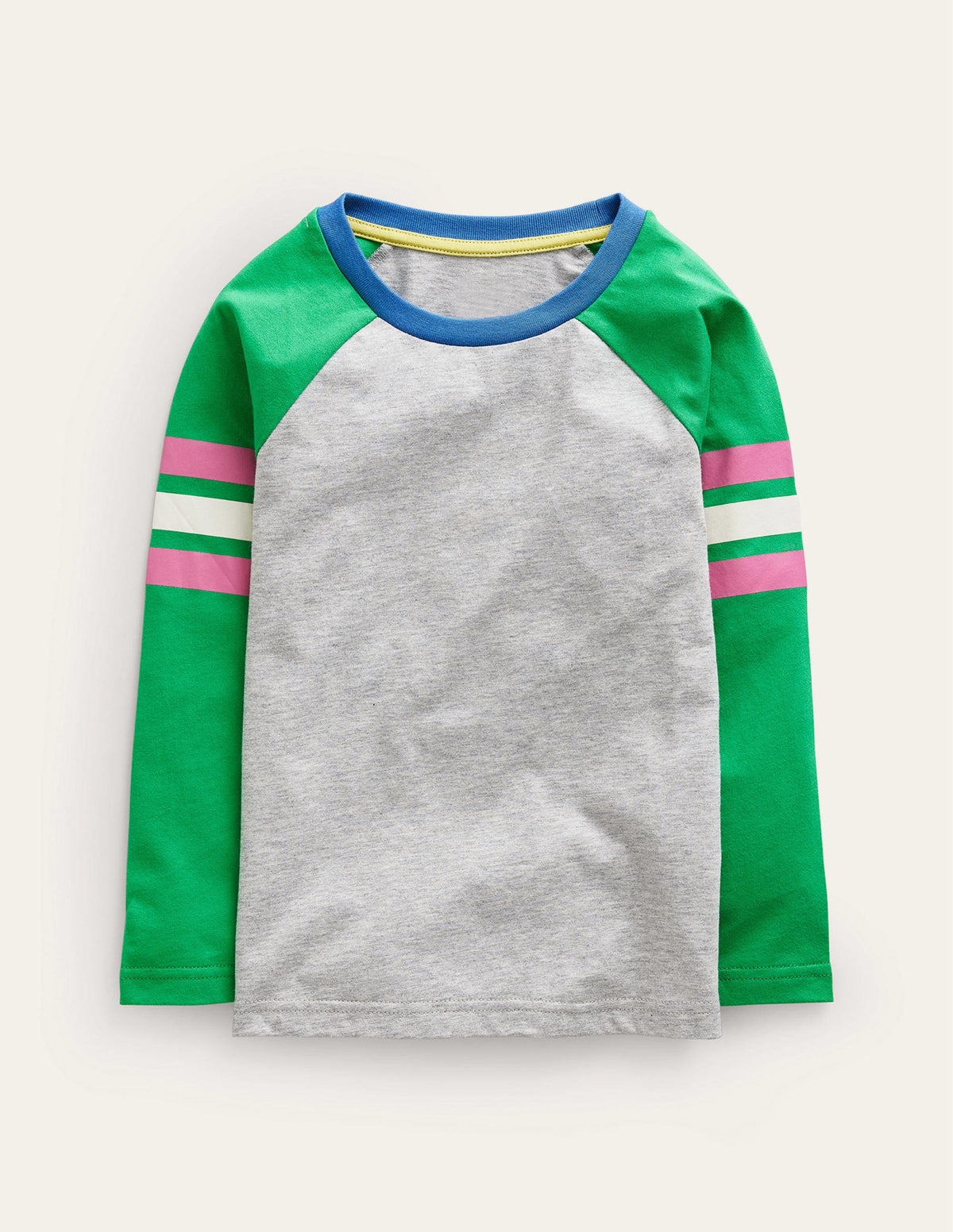 Colourblock Raglan T-shirt-Grey Marl/Sapling Green - Image 1