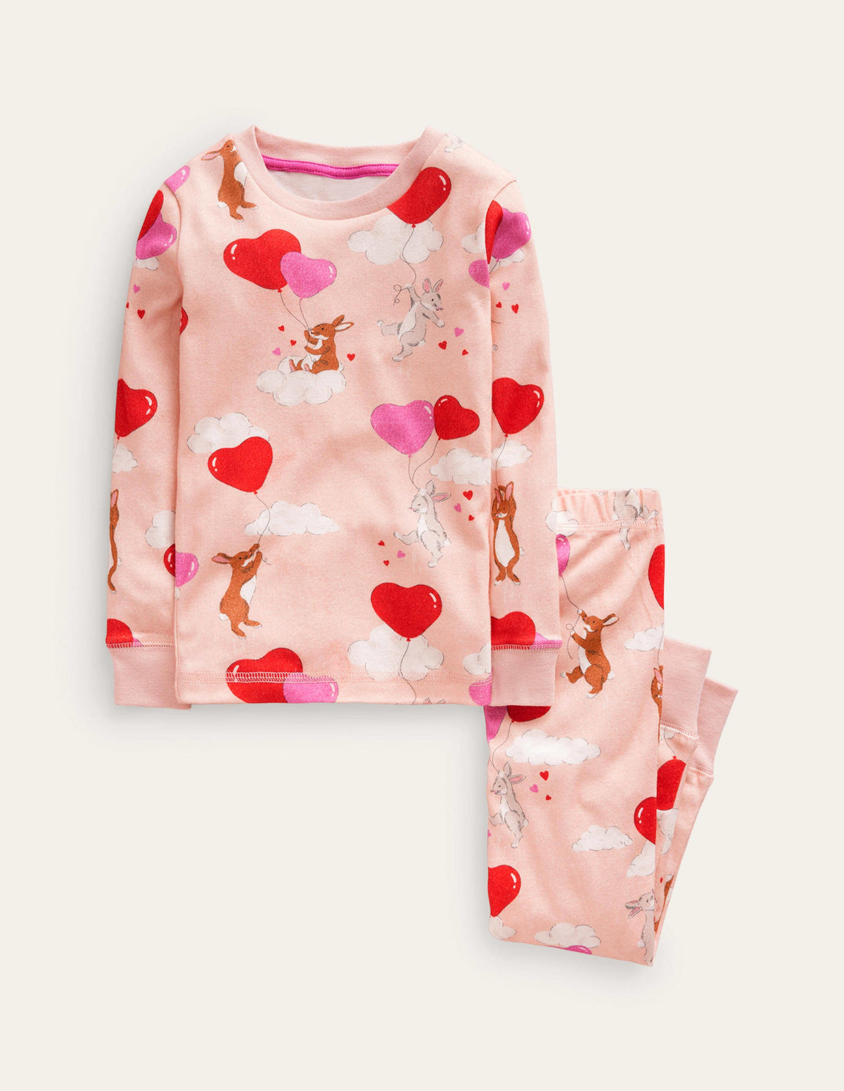 Snug Long John Pajamas-Ballet Pink Bunnies - Image 1