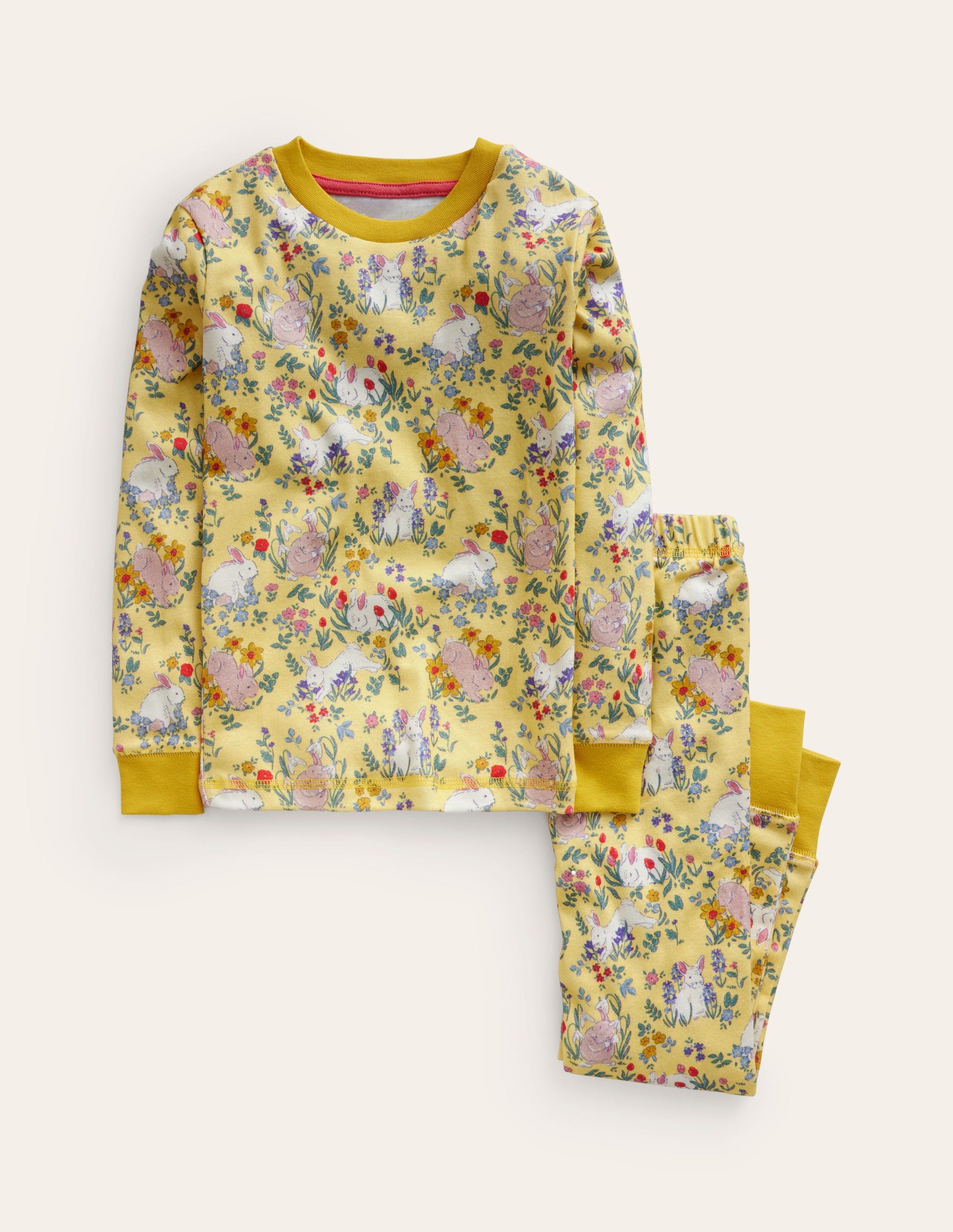 Snug Long John Pajamas-Spring Yellow Bunnies-1