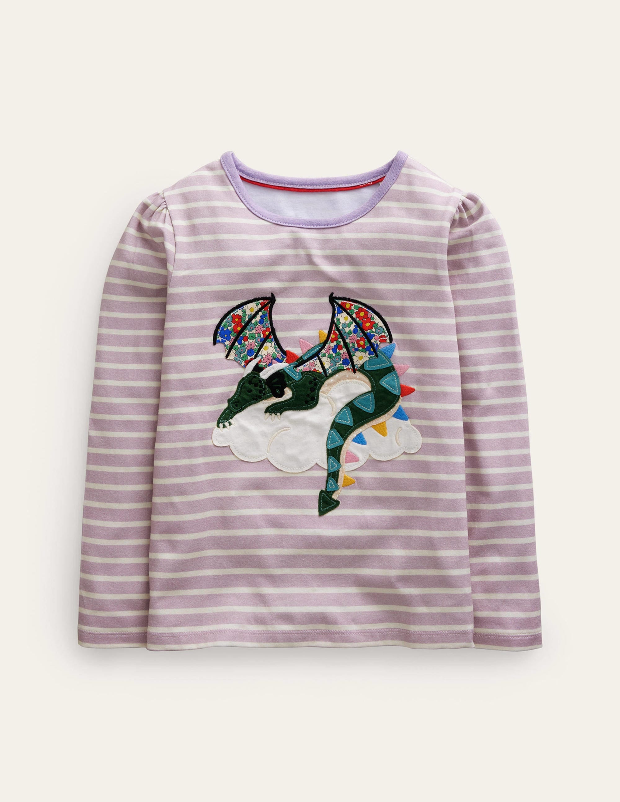 Appliqué Puff-Sleeve Top-Multi Floral Dragon - Image 1