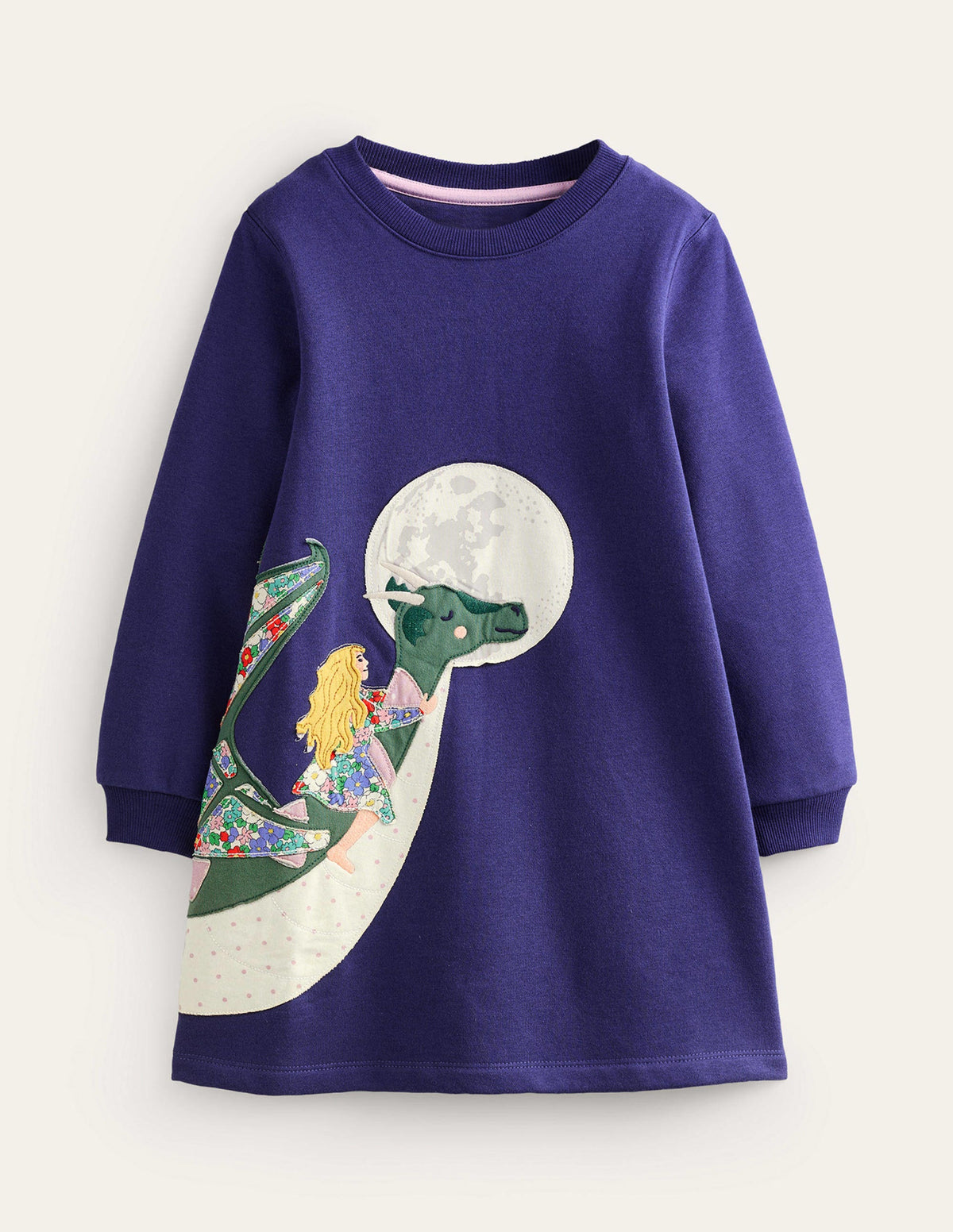 Cosy Appliqué Sweatshirt Dress-Navy Dragons - Image 1