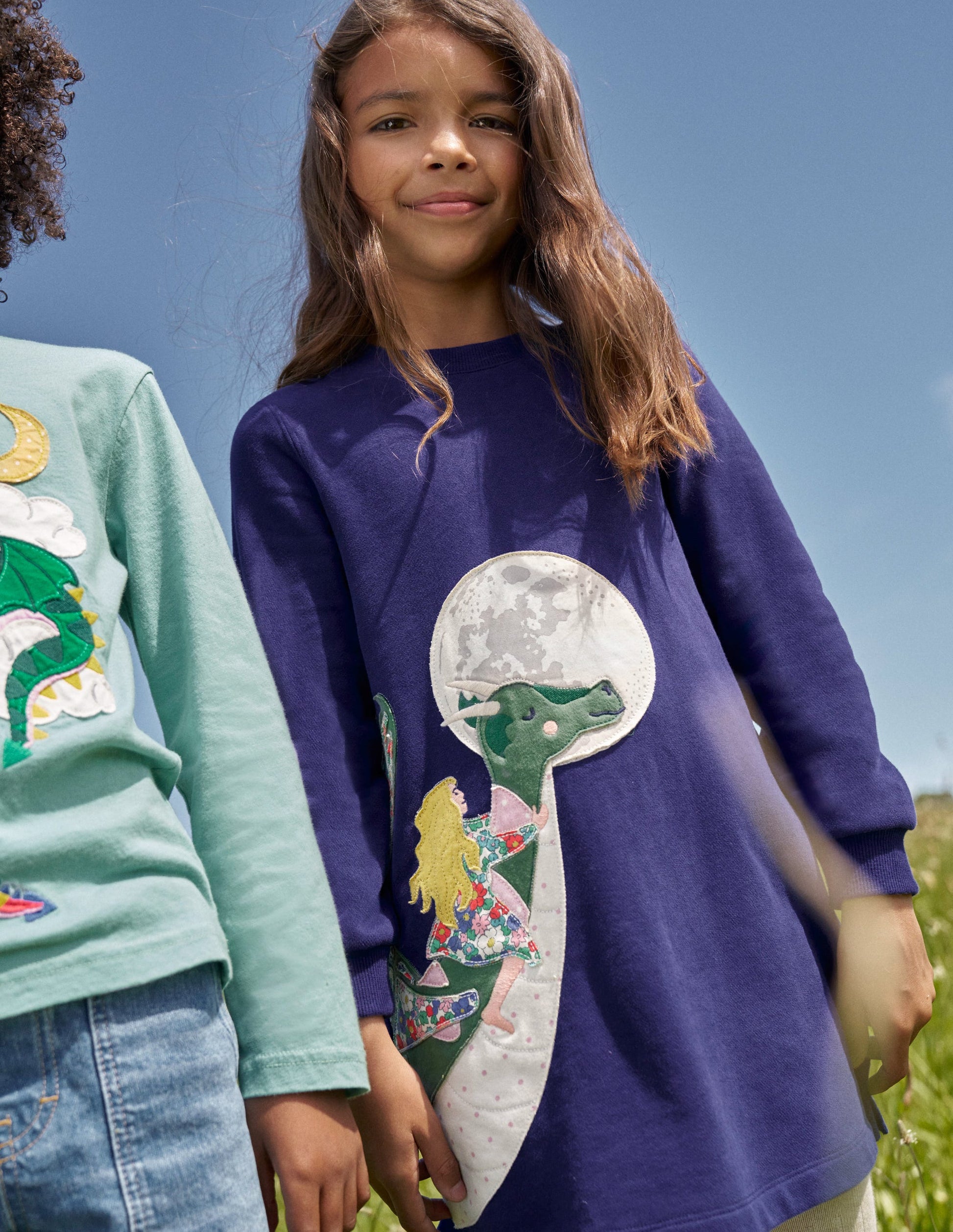 Cosy Appliqué Sweatshirt Dress-Navy Dragons-4