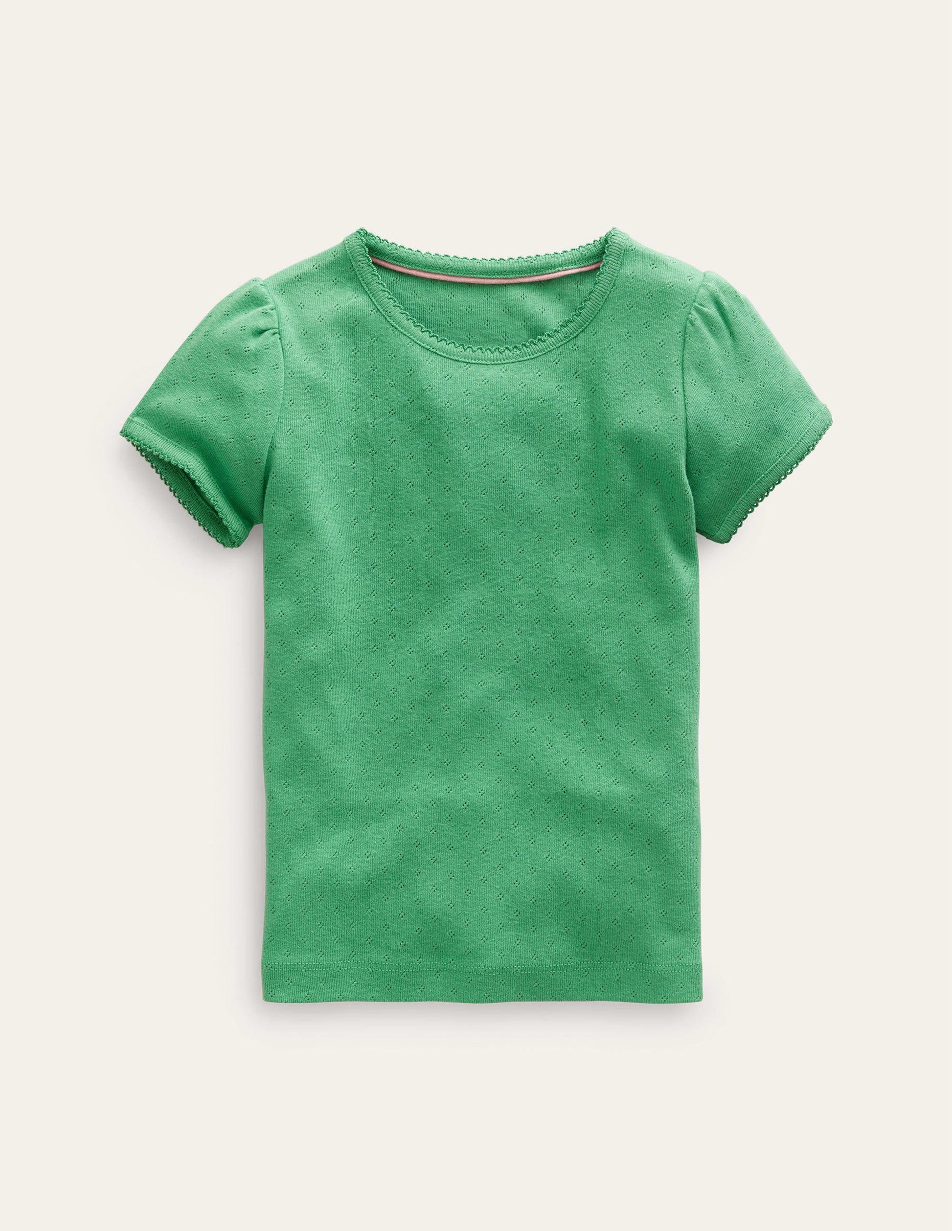 Short-sleeved Pointelle Top-Aloe Green-1