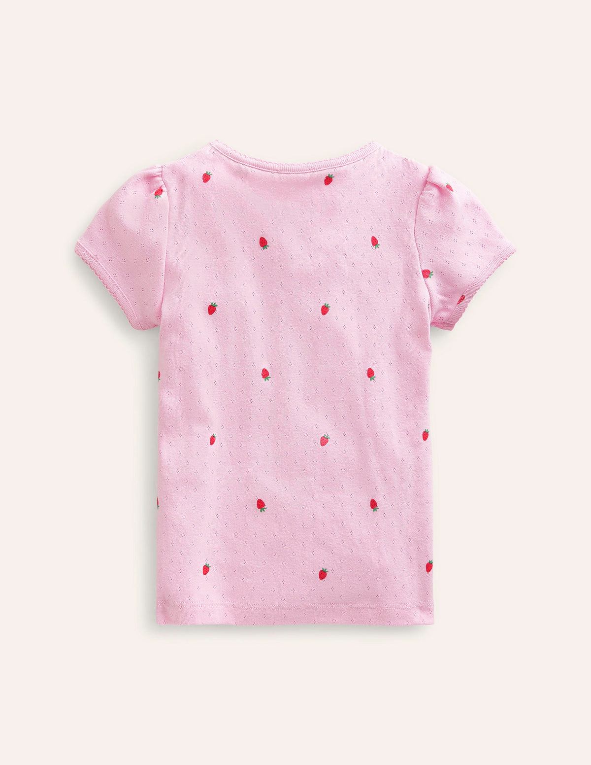 Short-sleeved Pointelle Top-Sweet Pea Pink Strawberries - Image 2