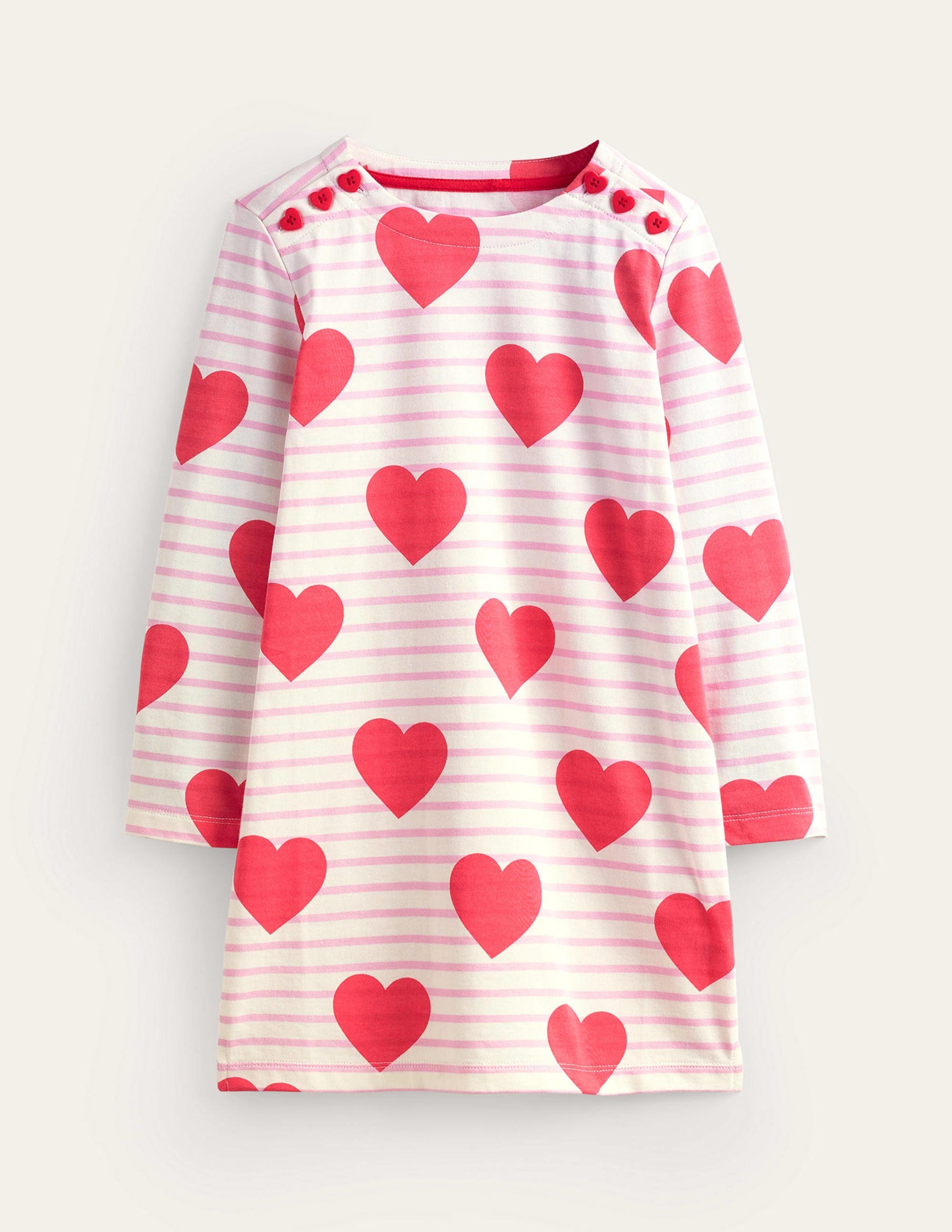 Fun Breton Dress-Poppy Red Stripe Heart-1