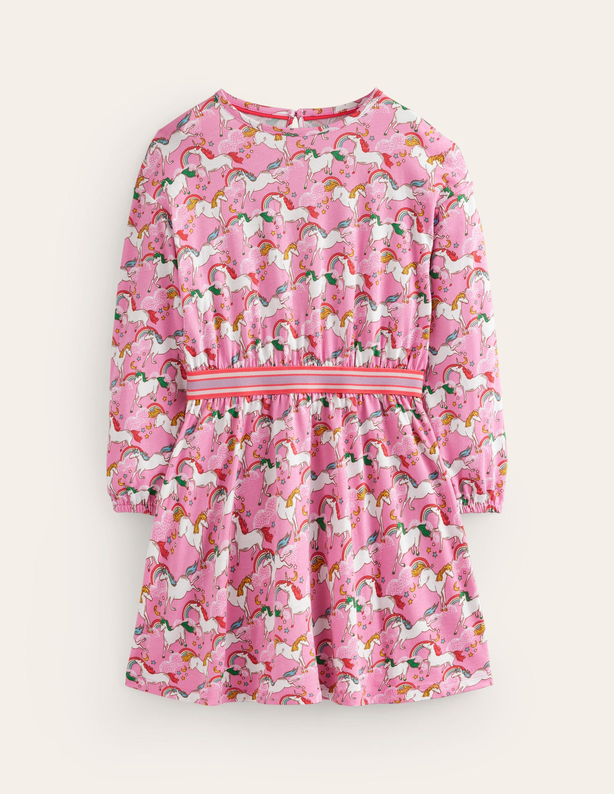 Blouson Sleeve Printed Dress-Ballet Pink Unicorns-1
