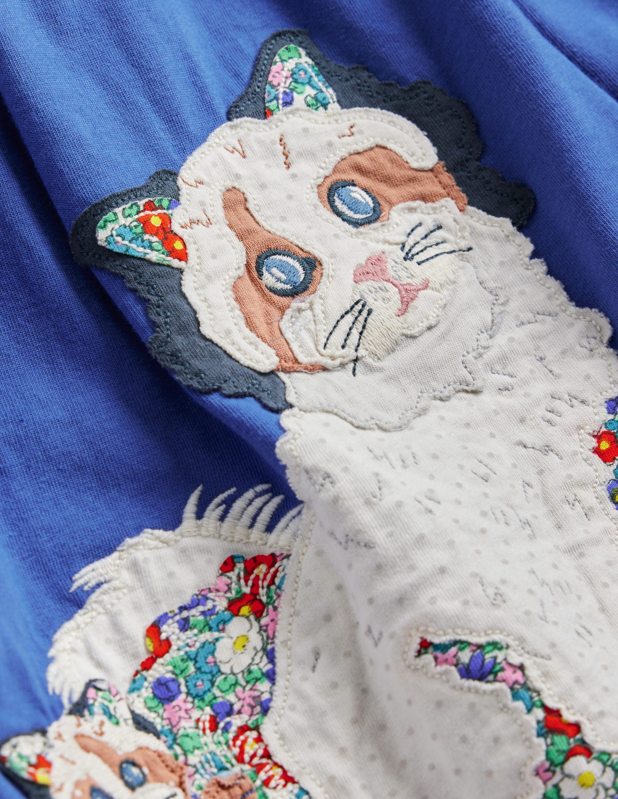 Frill Sleeve Appliqué Dress-BlueJay Cats - Image 3