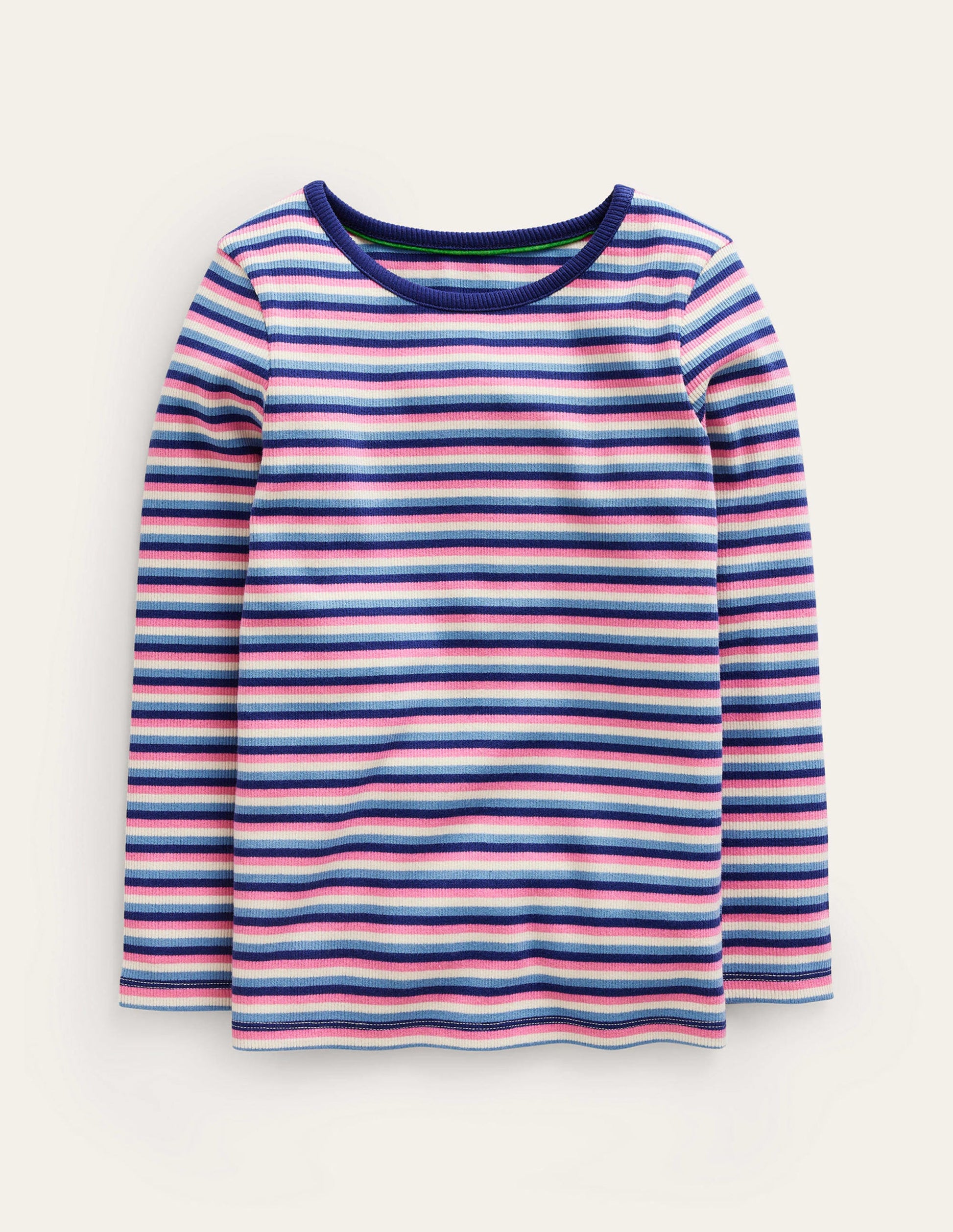 Ribbed Stripe T-Shirt-Blue/Pink-1